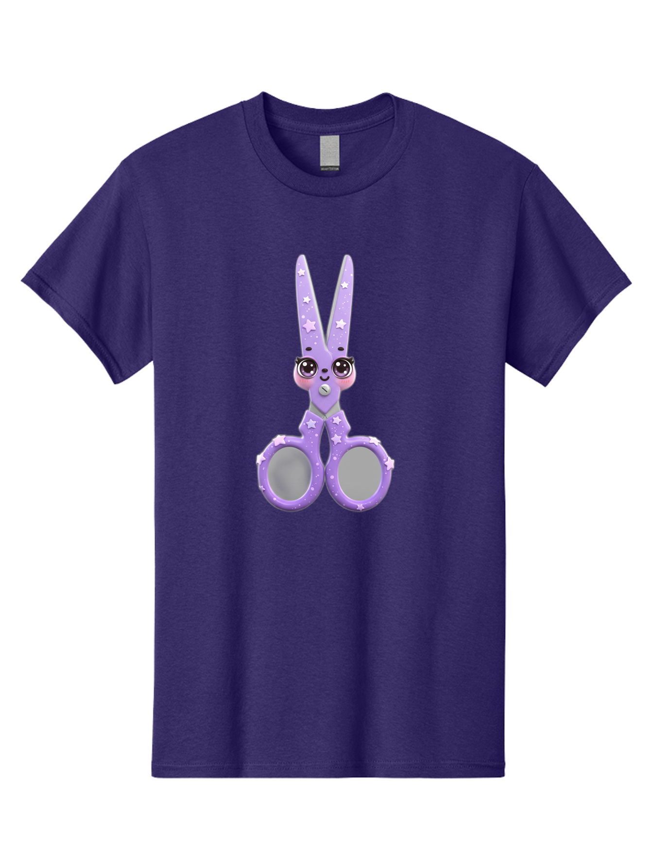 Purple-Bunny-Scissors Men'S Graphic Tee, 100% Cotton, Comfortable Casual Summer Wear, Machine Washable, Cute Cartoon Bunny, Purple Scissors, Star Pattern, Children'S Craft Tool, Art Supplies, Nursery Decor, Fun Design, Bad462