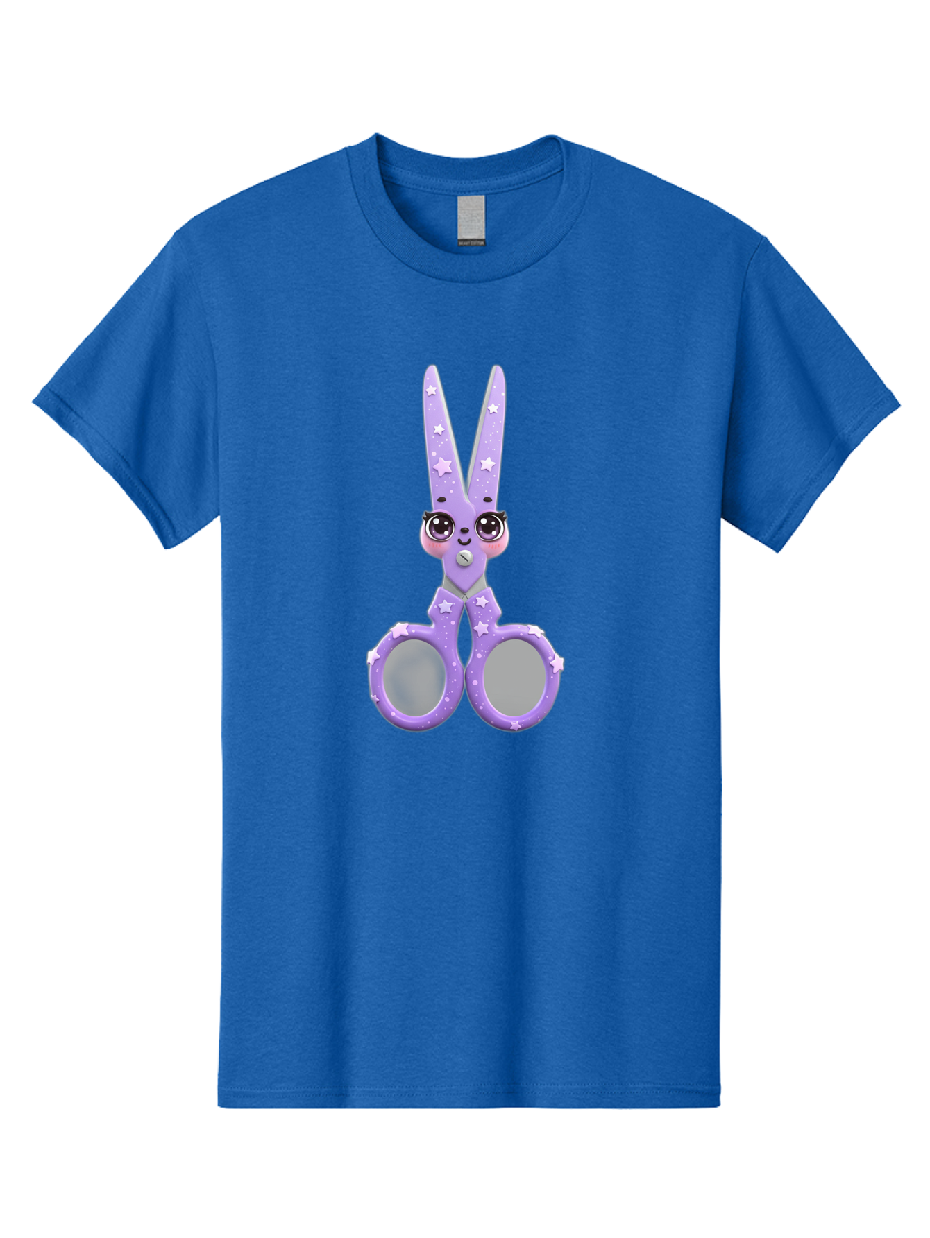 Purple-Bunny-Scissors Men'S Graphic Tee, 100% Cotton, Comfortable Casual Summer Wear, Machine Washable, Cute Cartoon Bunny, Purple Scissors, Star Pattern, Children'S Craft Tool, Art Supplies, Nursery Decor, Fun Design, Bad462