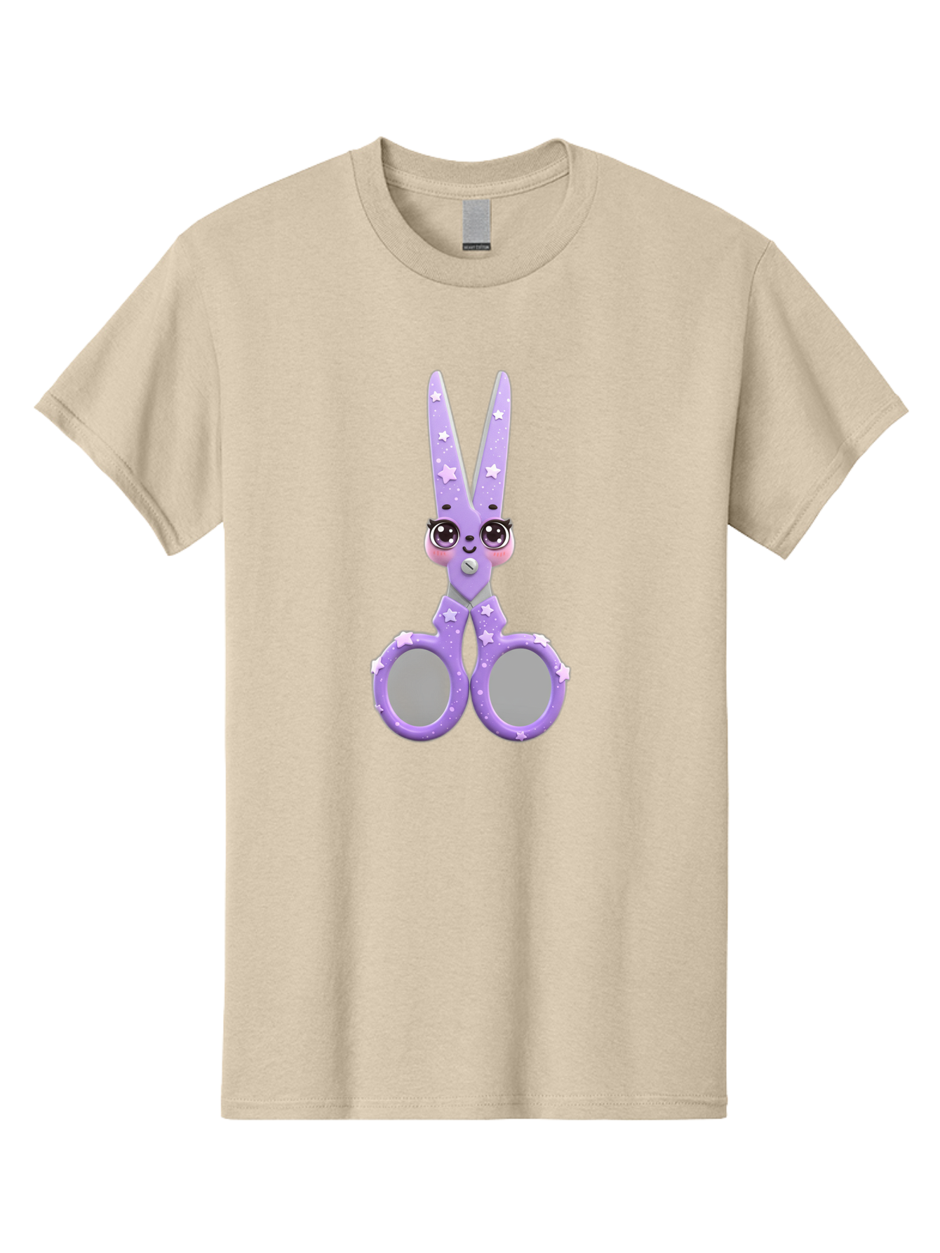 Purple-Bunny-Scissors Men'S Graphic Tee, 100% Cotton, Comfortable Casual Summer Wear, Machine Washable, Cute Cartoon Bunny, Purple Scissors, Star Pattern, Children'S Craft Tool, Art Supplies, Nursery Decor, Fun Design, Bad462