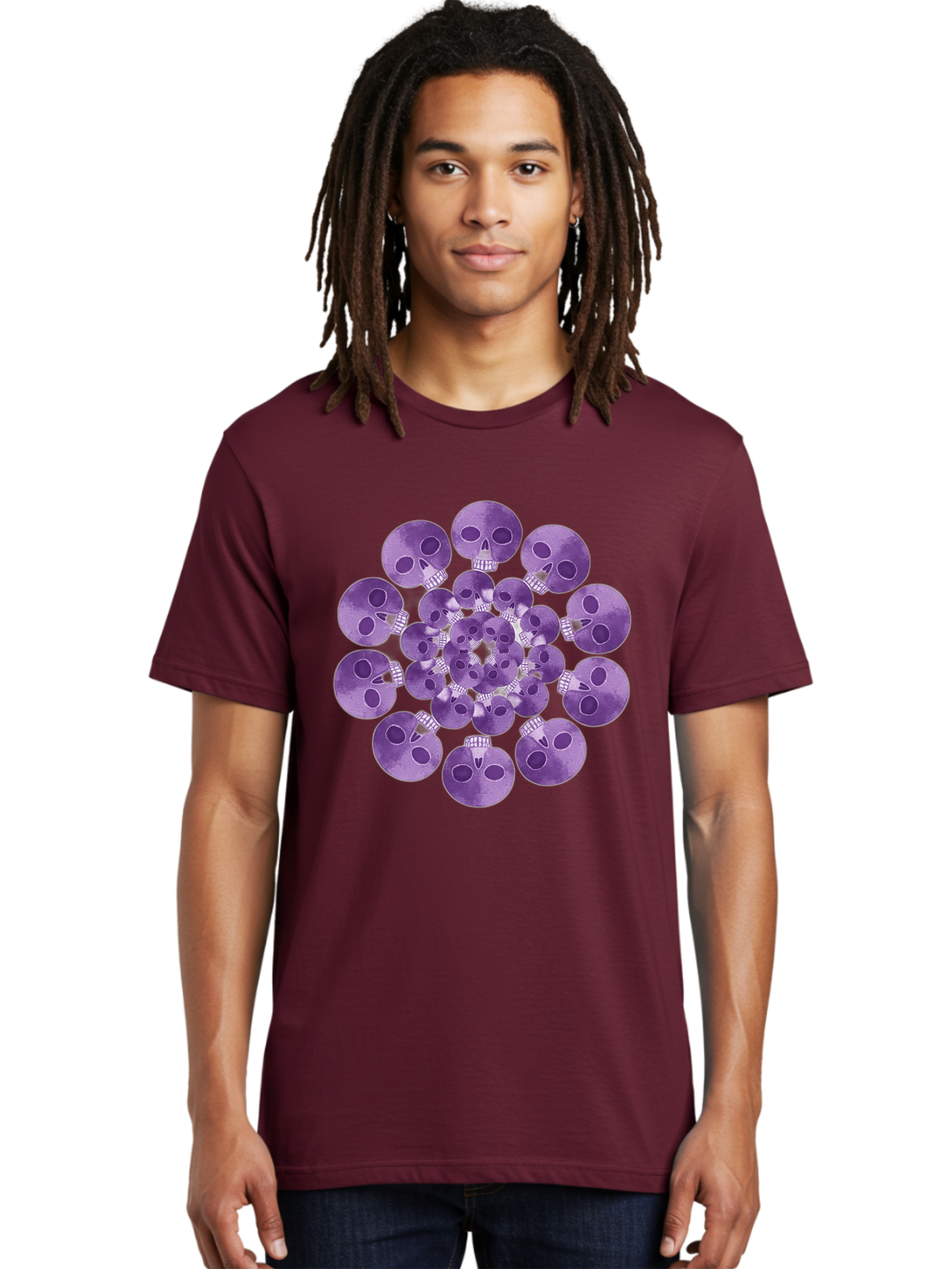 Purple-Skulls Men'S Graphic Tee, 100% Cotton, Comfortable Casual Summer Wear, Machine Washable, Cluster Of Purple Skulls, Skull Illustration, Gothic Art, Skull Design, Purple And White Colors, Skull Pattern, Dark Aesthetic, Grunge Style Bad466
