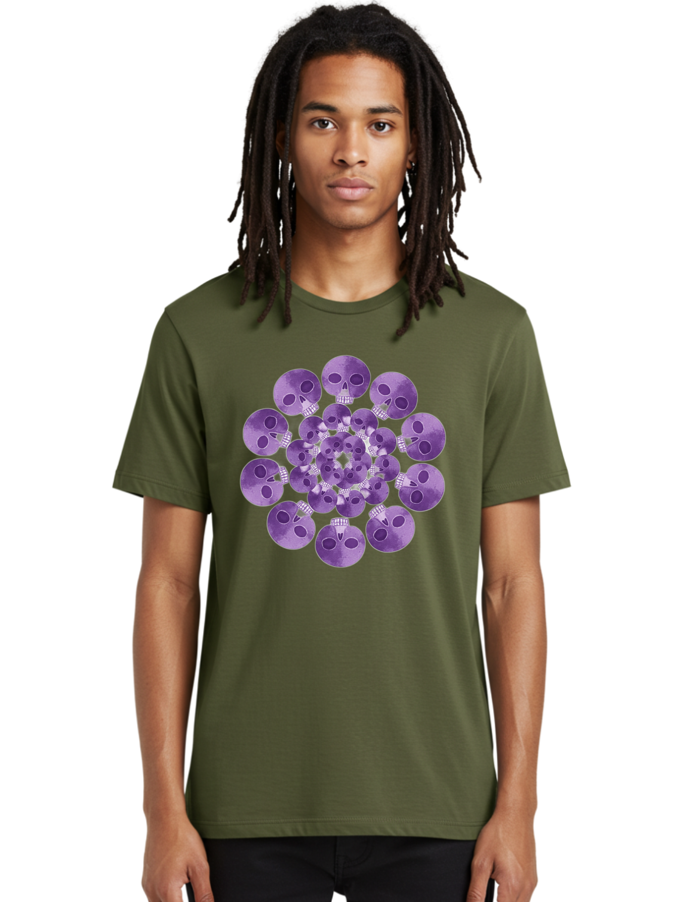 Purple-Skulls Men'S Graphic Tee, 100% Cotton, Comfortable Casual Summer Wear, Machine Washable, Cluster Of Purple Skulls, Skull Illustration, Gothic Art, Skull Design, Purple And White Colors, Skull Pattern, Dark Aesthetic, Grunge Style Bad466