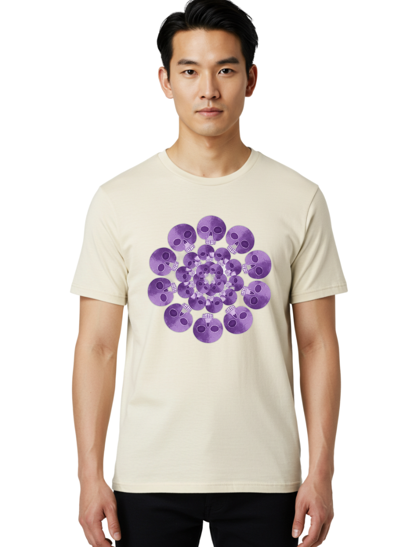 Purple-Skulls Men'S Graphic Tee, 100% Cotton, Comfortable Casual Summer Wear, Machine Washable, Cluster Of Purple Skulls, Skull Illustration, Gothic Art, Skull Design, Purple And White Colors, Skull Pattern, Dark Aesthetic, Grunge Style Bad466