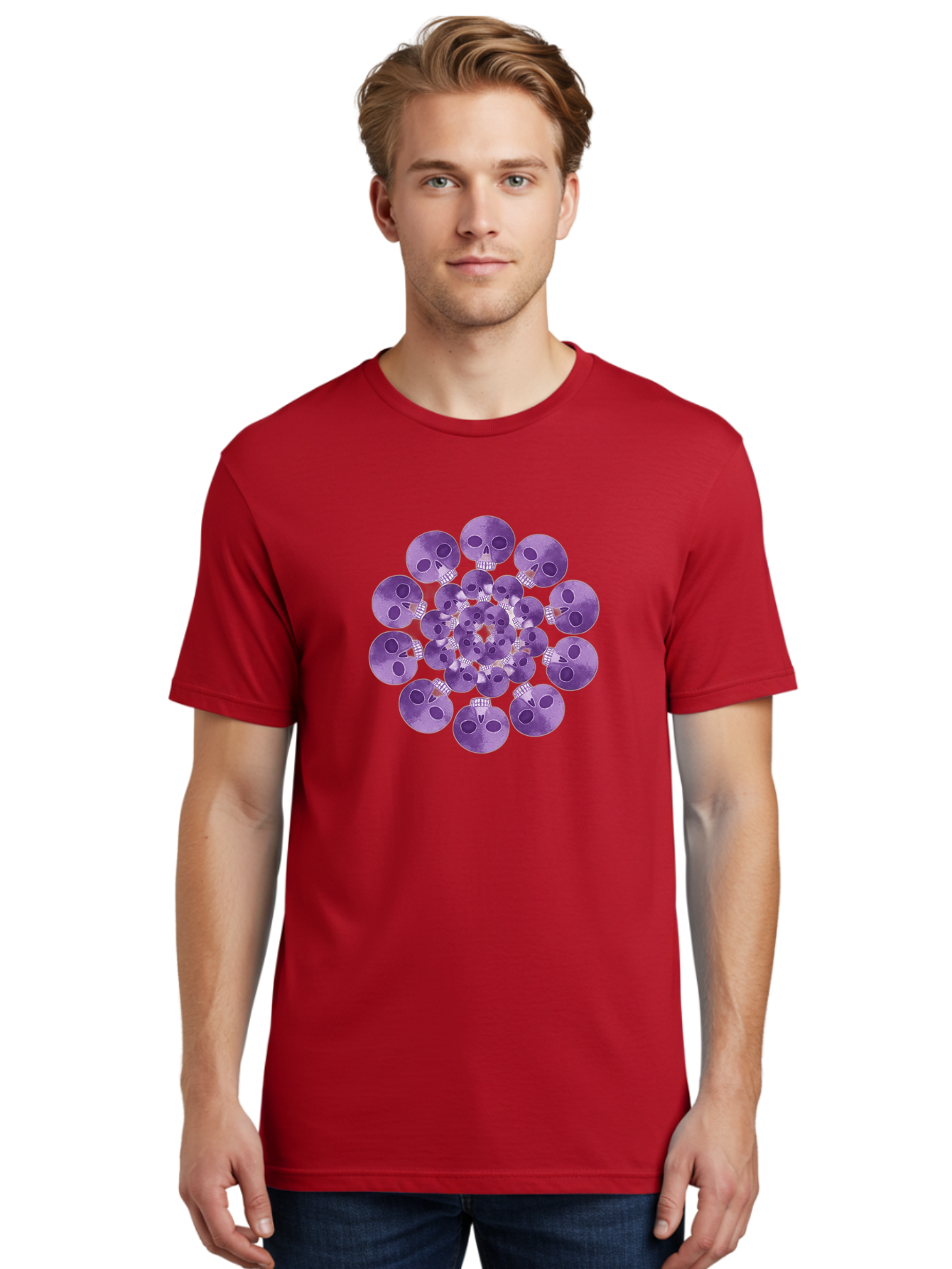 Purple-Skulls Men'S Graphic Tee, 100% Cotton, Comfortable Casual Summer Wear, Machine Washable, Cluster Of Purple Skulls, Skull Illustration, Gothic Art, Skull Design, Purple And White Colors, Skull Pattern, Dark Aesthetic, Grunge Style Bad466