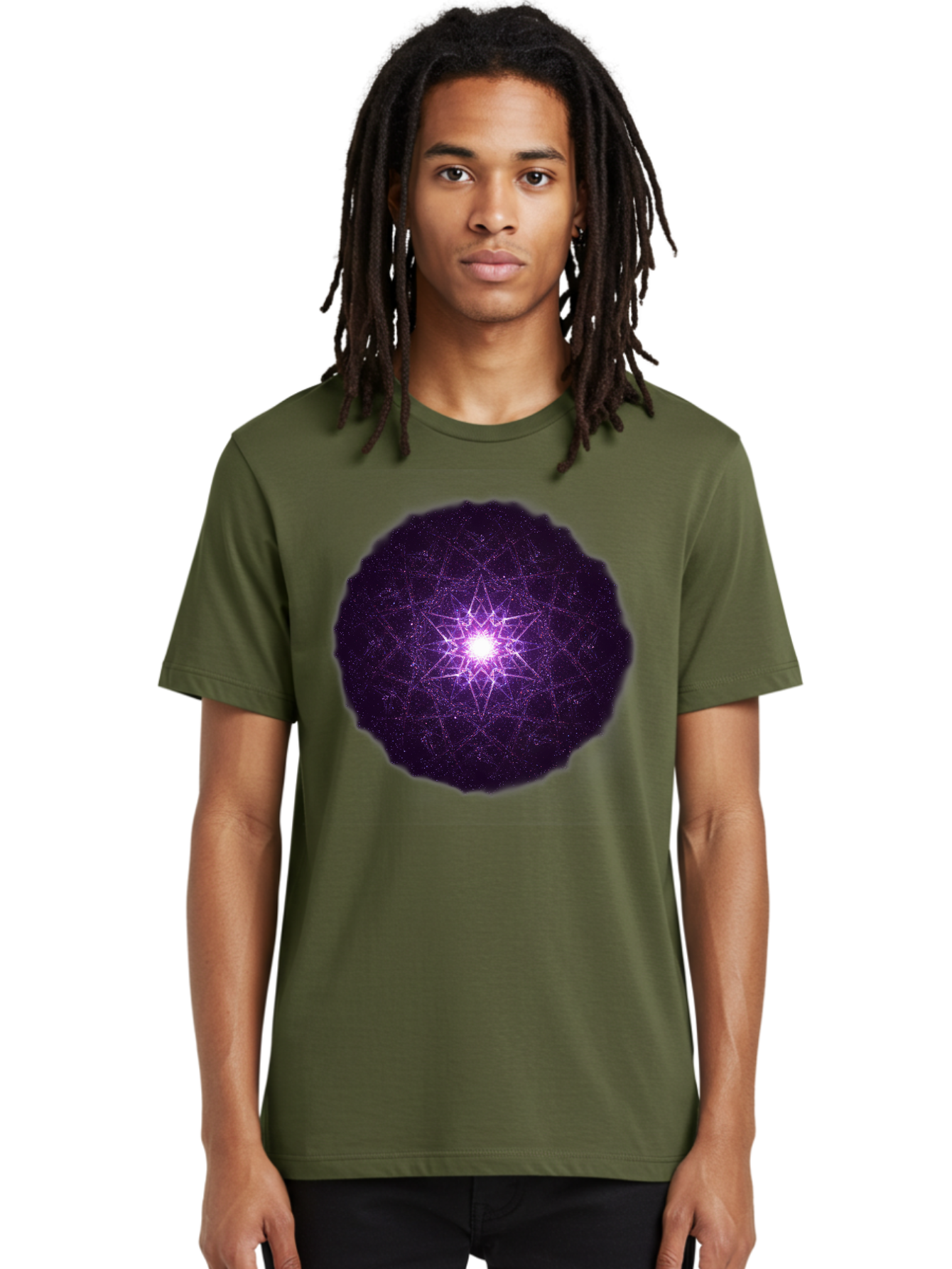 Purple-Star Men'S Graphic Tee, 100% Cotton, Comfortable Casual Summer Wear, Machine Washable, Sacred Geometry, Purple Star, Mystical Symbol, Spiritual Pattern, Geometric Shape, Celestial Body, Starburst, Mandala, Abstract Art, Cosmic Energy Bad467