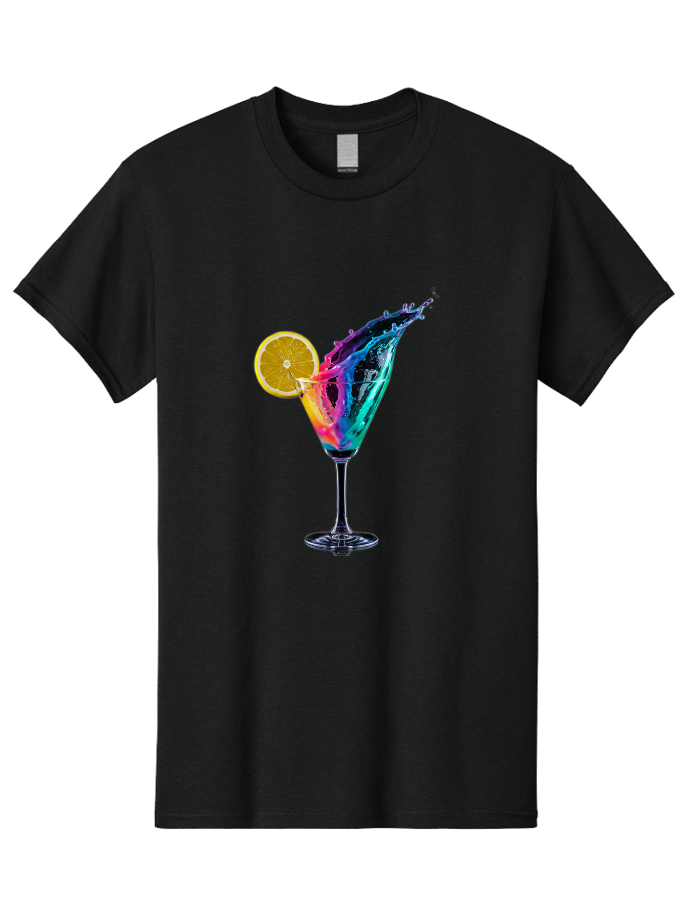 Rainbow-Cocktail Men'S Graphic Tee, 100% Cotton, Comfortable Casual Summer Wear, Machine Washable, Colorful Cocktail, Vibrant Drink, Splash Art, Orange Slice Garnish, Creative Mixology, Refreshing Beverage, Nightlife Ambiance, Party Drink Bad468