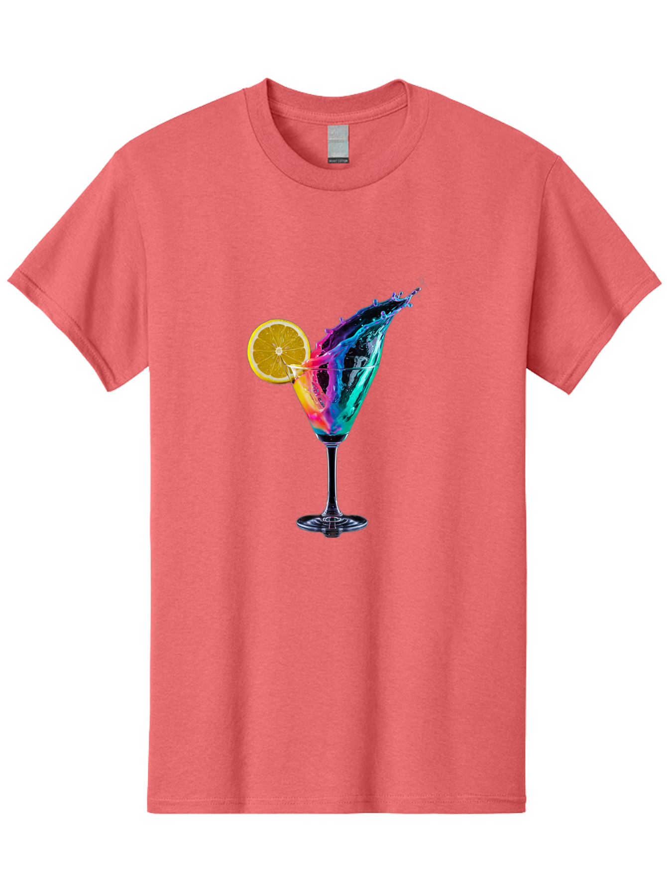 Rainbow-Cocktail Men'S Graphic Tee, 100% Cotton, Comfortable Casual Summer Wear, Machine Washable, Colorful Cocktail, Vibrant Drink, Splash Art, Orange Slice Garnish, Creative Mixology, Refreshing Beverage, Nightlife Ambiance, Party Drink Bad468
