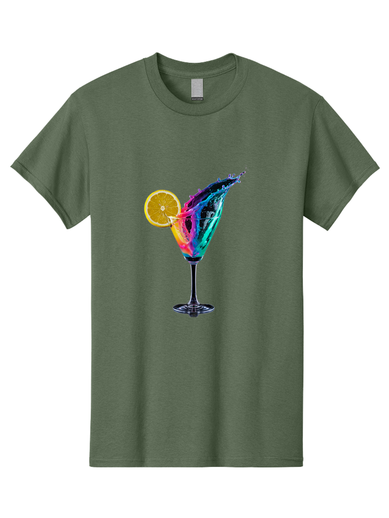 Rainbow-Cocktail Men'S Graphic Tee, 100% Cotton, Comfortable Casual Summer Wear, Machine Washable, Colorful Cocktail, Vibrant Drink, Splash Art, Orange Slice Garnish, Creative Mixology, Refreshing Beverage, Nightlife Ambiance, Party Drink Bad468