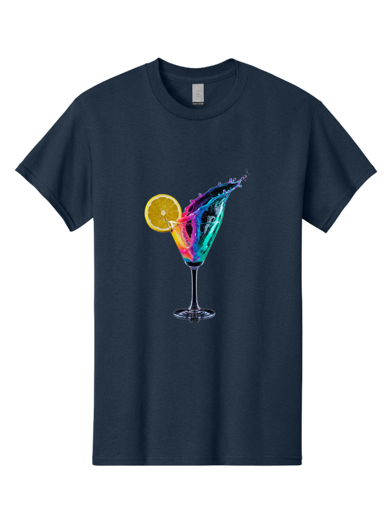 Rainbow-Cocktail Men'S Graphic Tee, 100% Cotton, Comfortable Casual Summer Wear, Machine Washable, Colorful Cocktail, Vibrant Drink, Splash Art, Orange Slice Garnish, Creative Mixology, Refreshing Beverage, Nightlife Ambiance, Party Drink Bad468