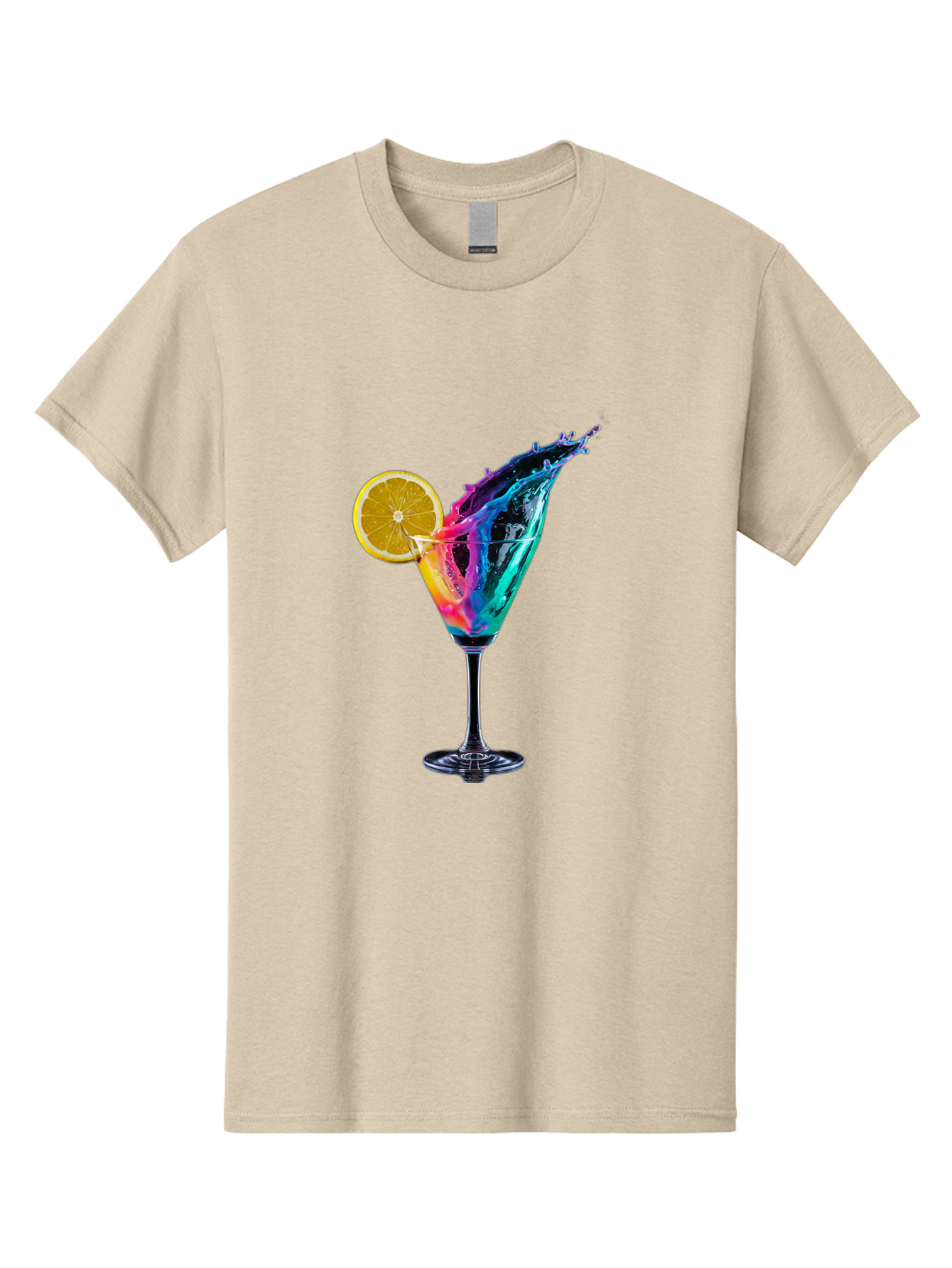 Rainbow-Cocktail Men'S Graphic Tee, 100% Cotton, Comfortable Casual Summer Wear, Machine Washable, Colorful Cocktail, Vibrant Drink, Splash Art, Orange Slice Garnish, Creative Mixology, Refreshing Beverage, Nightlife Ambiance, Party Drink Bad468