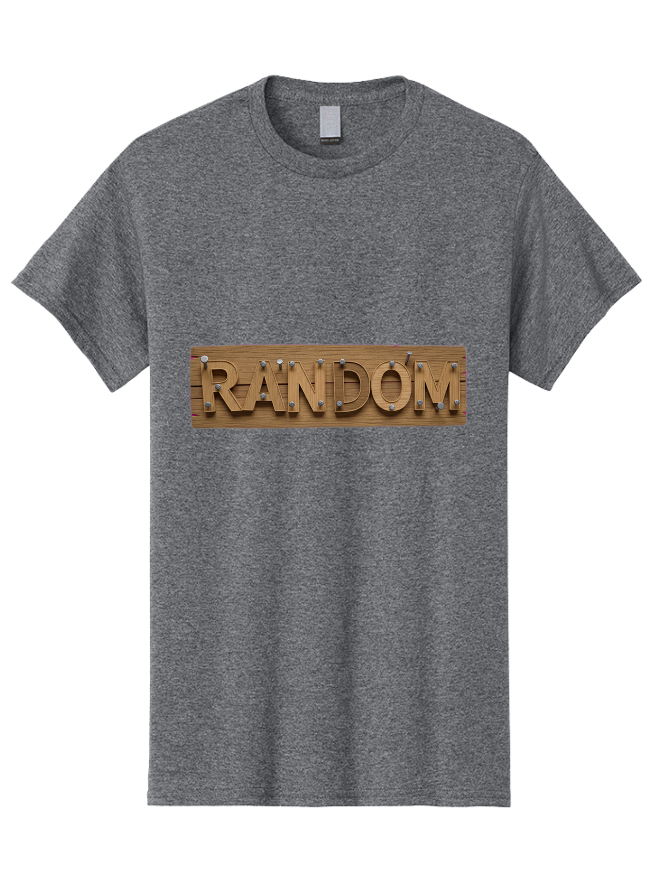 Random Men'S Graphic Tee, 100% Cotton, Comfortable Casual Summer Wear, Machine Washable, Wooden Sign, 3D Text, Random Word, Abstract Concept, Creative Design, Modern Art, Unusual Typography, Wooden Texture, Metal Bolts Bad470