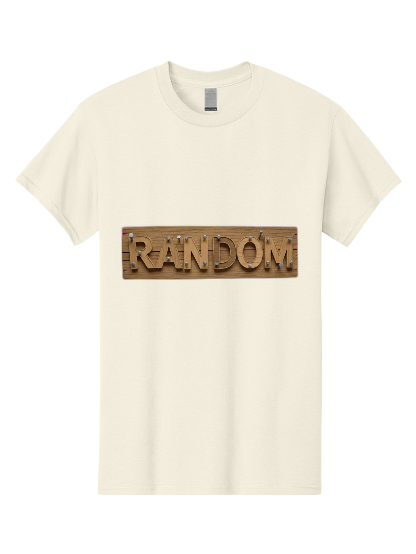 Random Men'S Graphic Tee, 100% Cotton, Comfortable Casual Summer Wear, Machine Washable, Wooden Sign, 3D Text, Random Word, Abstract Concept, Creative Design, Modern Art, Unusual Typography, Wooden Texture, Metal Bolts Bad470