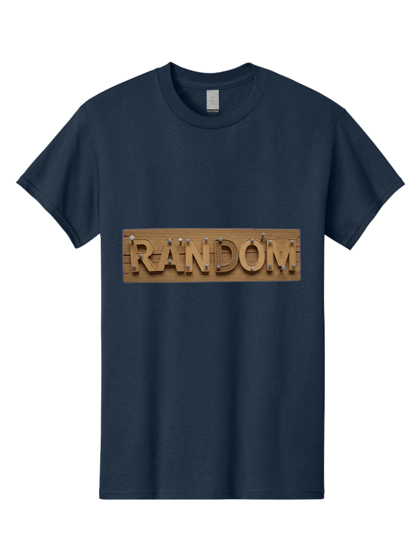 Random Men'S Graphic Tee, 100% Cotton, Comfortable Casual Summer Wear, Machine Washable, Wooden Sign, 3D Text, Random Word, Abstract Concept, Creative Design, Modern Art, Unusual Typography, Wooden Texture, Metal Bolts Bad470