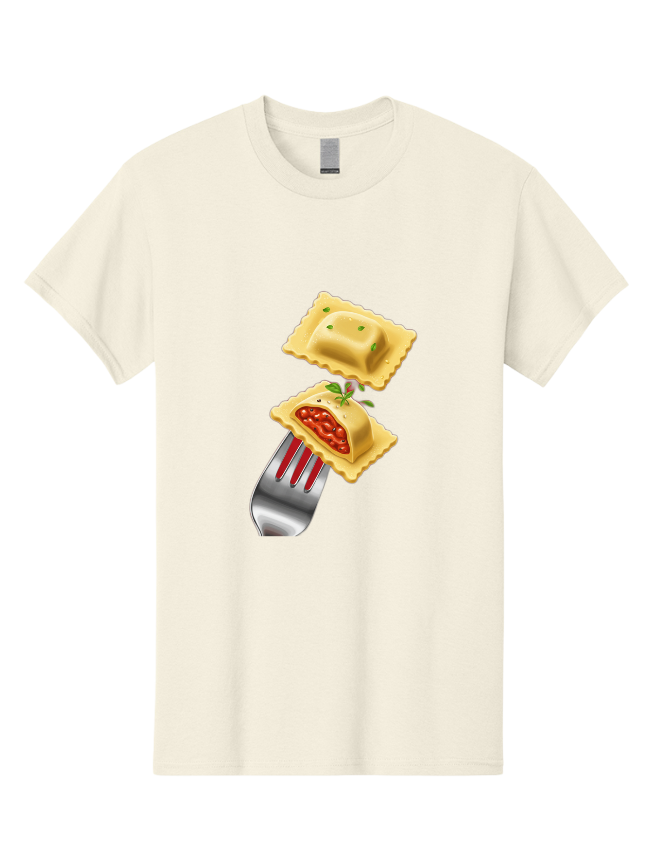 Ravioli Men'S Graphic Tee, 100% Cotton, Comfortable Casual Summer Wear, Machine Washable, Ravioli On Fork, Pasta Dish, Italian Cuisine, Stuffed Pasta, Red Sauce, Green Herbs, Culinary Art, Food Illustration, Gourmet Meal Bad472
