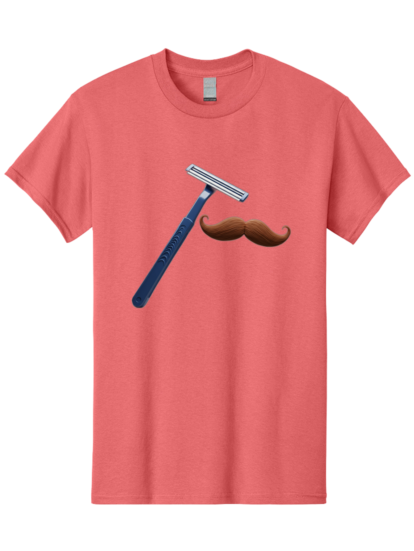 Razor-And-Mustache Men'S Graphic Tee, 100% Cotton, Comfortable Casual Summer Wear, Machine Washable, Safety Razor, Shaving Razor, Men'S Grooming, Facial Hair, Mustache, Blue Handle, Silver Head, Grooming Tools, Personal Care Bad474