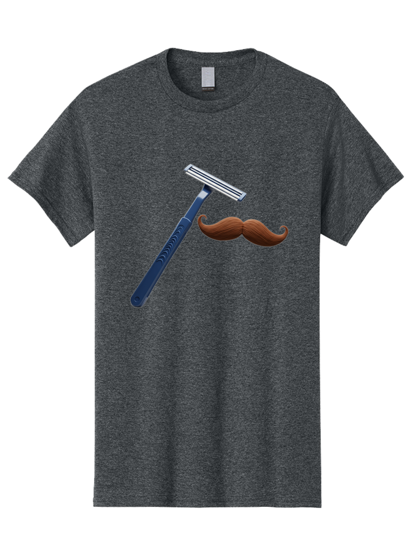 Razor-And-Mustache Men'S Graphic Tee, 100% Cotton, Comfortable Casual Summer Wear, Machine Washable, Safety Razor, Shaving Razor, Men'S Grooming, Facial Hair, Mustache, Blue Handle, Silver Head, Grooming Tools, Personal Care Bad474