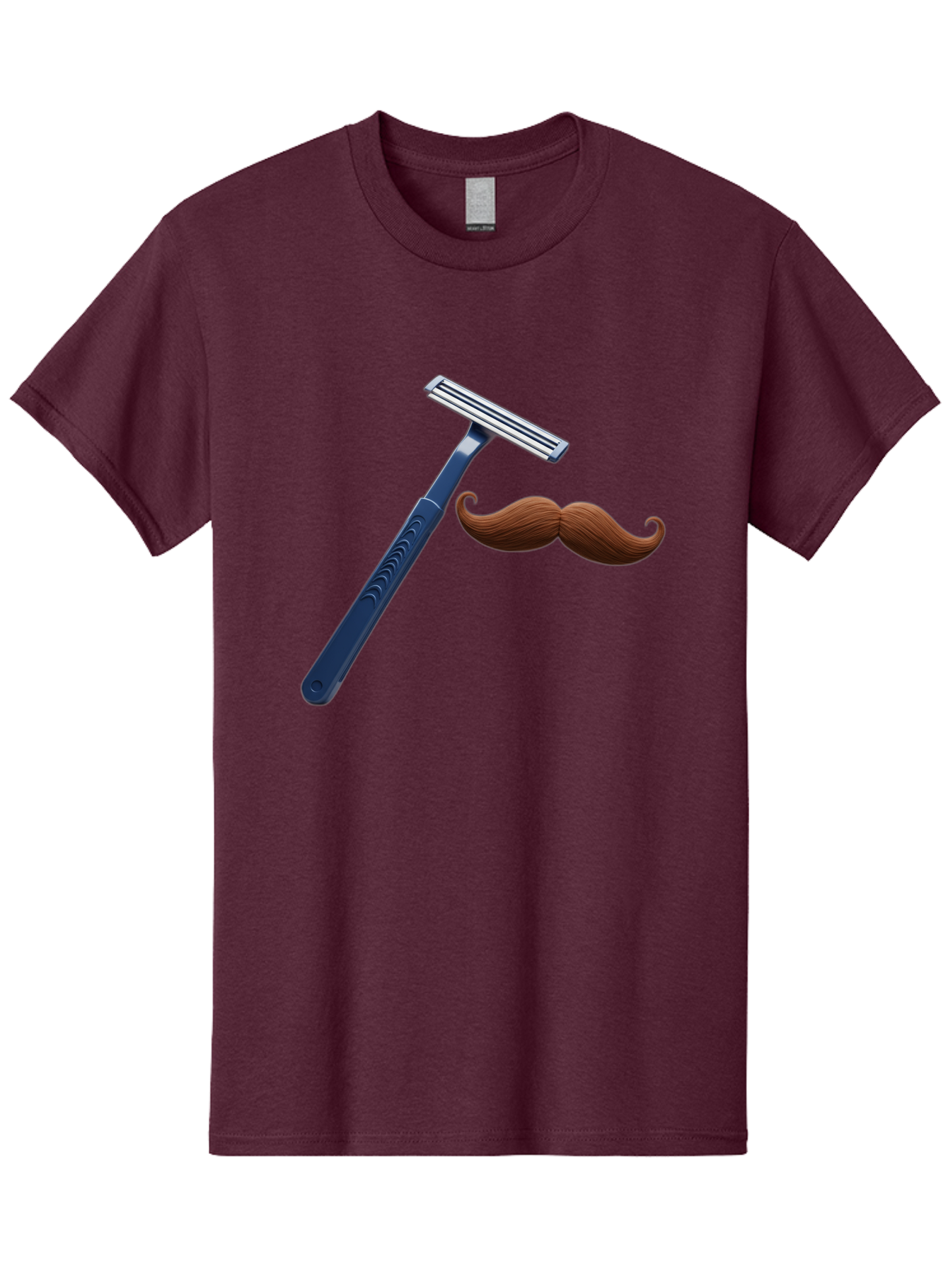 Razor-And-Mustache Men'S Graphic Tee, 100% Cotton, Comfortable Casual Summer Wear, Machine Washable, Safety Razor, Shaving Razor, Men'S Grooming, Facial Hair, Mustache, Blue Handle, Silver Head, Grooming Tools, Personal Care Bad474
