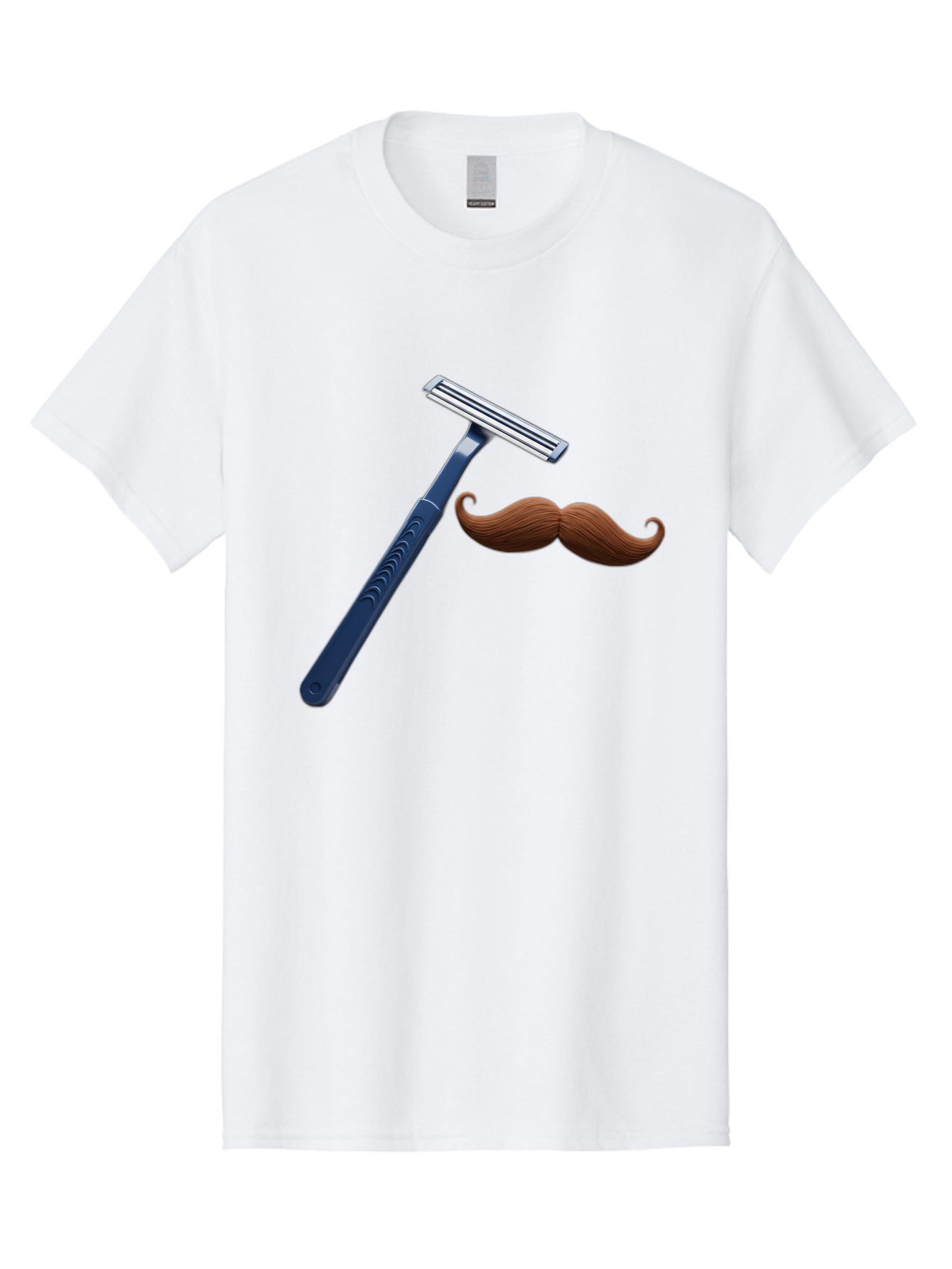 Razor-And-Mustache Men'S Graphic Tee, 100% Cotton, Comfortable Casual Summer Wear, Machine Washable, Safety Razor, Shaving Razor, Men'S Grooming, Facial Hair, Mustache, Blue Handle, Silver Head, Grooming Tools, Personal Care Bad474