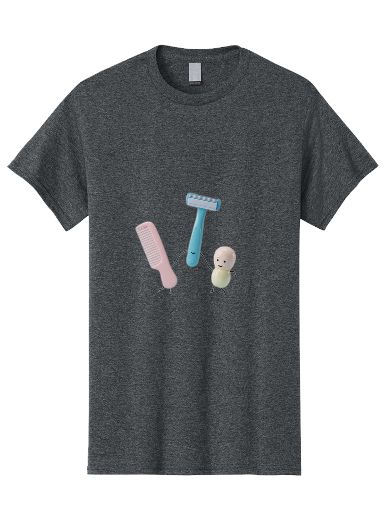 Razor-Comb-And-Egg Men'S Graphic Tee, 100% Cotton, Comfortable Casual Summer Wear, Machine Washable, Shaving, Grooming, Personal Care, Cartoon Characters, Pink Comb, Blue Razor, Smiling Egg, Cute Scene, Hygiene Products, Funny Illustration Bad476