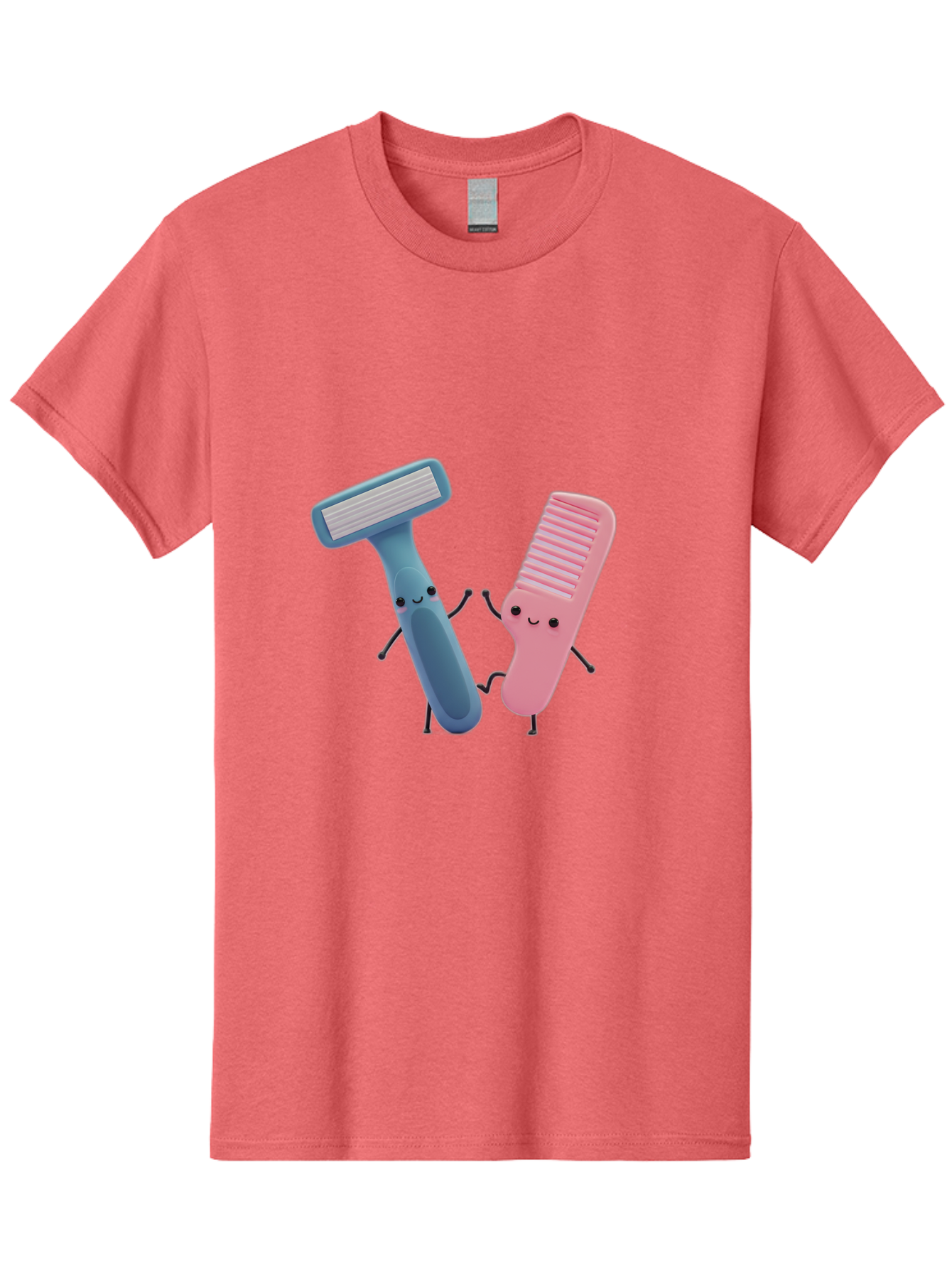 Razor-Duo Men'S Graphic Tee, 100% Cotton, Comfortable Casual Summer Wear, Machine Washable, Cartoon Razors, Pink And Blue Razors, Razor Characters, Shaving, Personal Care, Hygiene Products, Grooming, Razor Blades Bad477