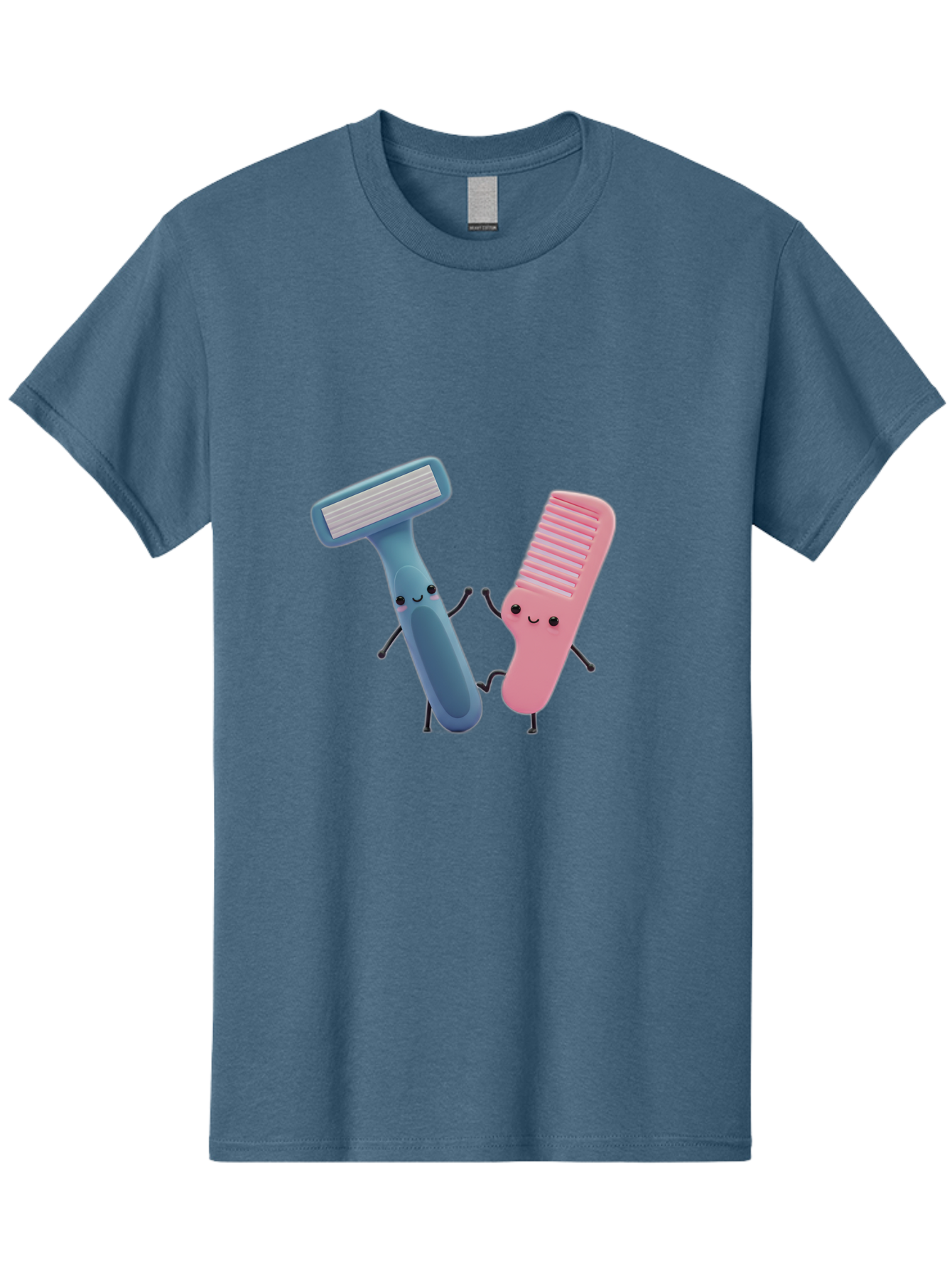 Razor-Duo Men'S Graphic Tee, 100% Cotton, Comfortable Casual Summer Wear, Machine Washable, Cartoon Razors, Pink And Blue Razors, Razor Characters, Shaving, Personal Care, Hygiene Products, Grooming, Razor Blades Bad477