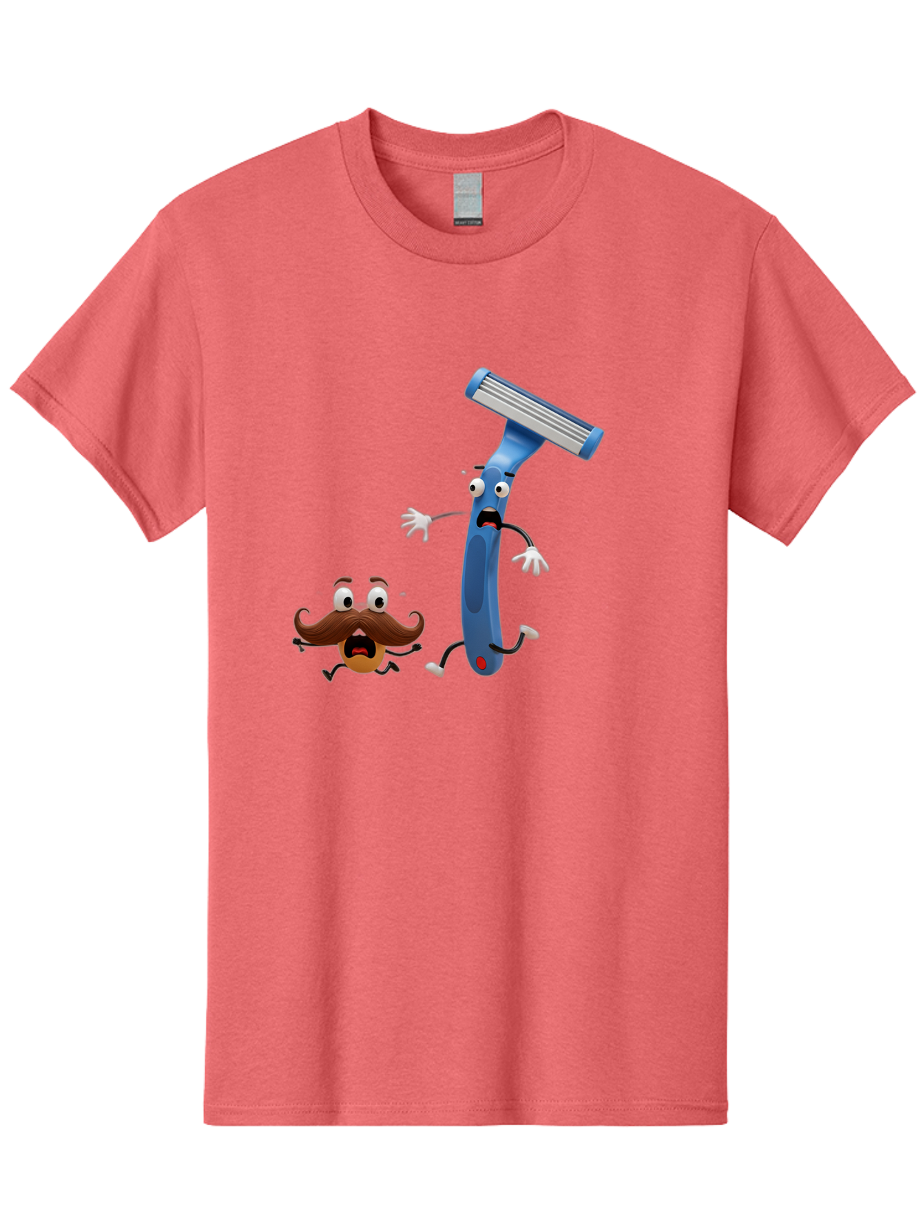 Razor-Vs-Mustache Men'S Graphic Tee, 100% Cotton, Comfortable Casual Summer Wear, Machine Washable, Safety Razor, Cartoon Character, Razor Blade, Mustache, Shaving, Humorous Illustration, Comedic Image, Razor Handle, Cartoon Mustache, Bad479