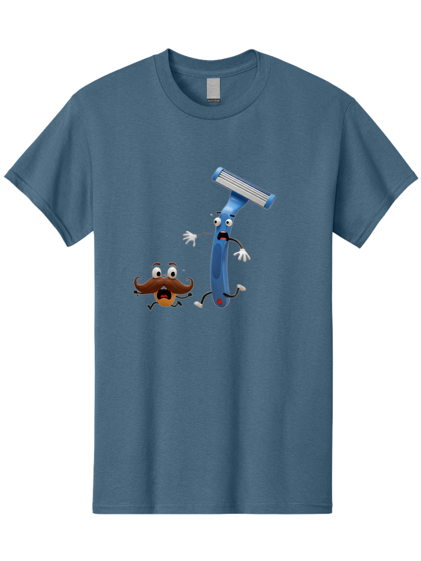 Razor-Vs-Mustache Men'S Graphic Tee, 100% Cotton, Comfortable Casual Summer Wear, Machine Washable, Safety Razor, Cartoon Character, Razor Blade, Mustache, Shaving, Humorous Illustration, Comedic Image, Razor Handle, Cartoon Mustache, Bad479