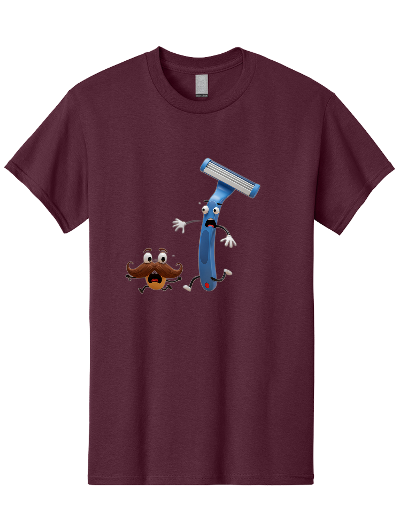 Razor-Vs-Mustache Men'S Graphic Tee, 100% Cotton, Comfortable Casual Summer Wear, Machine Washable, Safety Razor, Cartoon Character, Razor Blade, Mustache, Shaving, Humorous Illustration, Comedic Image, Razor Handle, Cartoon Mustache, Bad479