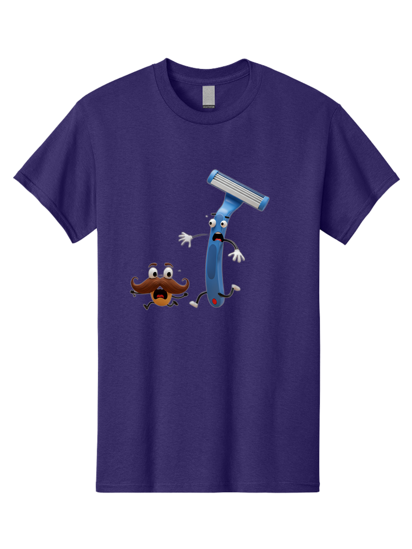 Razor-Vs-Mustache Men'S Graphic Tee, 100% Cotton, Comfortable Casual Summer Wear, Machine Washable, Safety Razor, Cartoon Character, Razor Blade, Mustache, Shaving, Humorous Illustration, Comedic Image, Razor Handle, Cartoon Mustache, Bad479