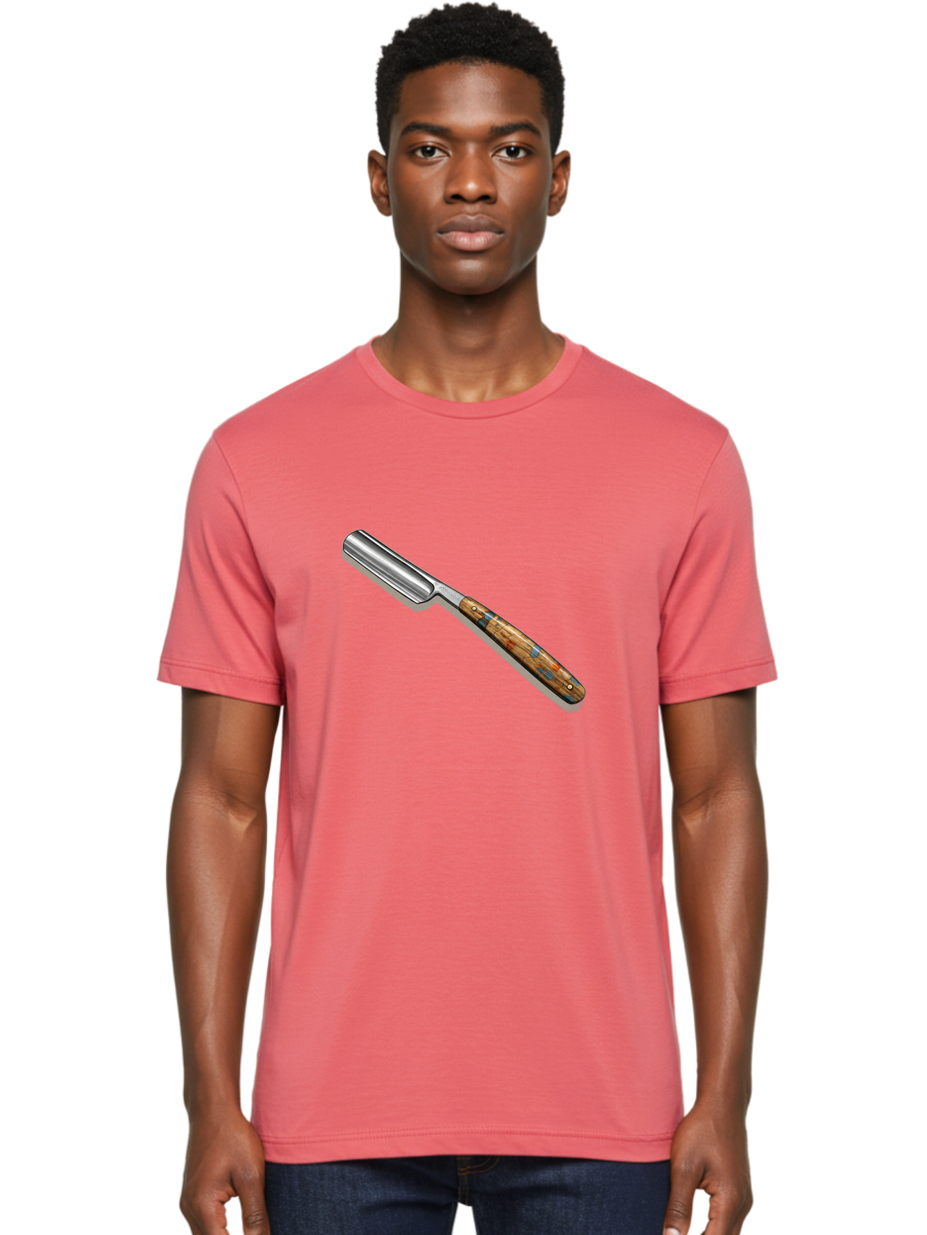 Razor Men'S Graphic Tee, 100% Cotton, Comfortable Casual Summer Wear, Machine Washable, Vintage Straight Razor, Sharp Blade, Wooden Handle, Traditional Shaving, Classic Grooming Tool, Men'S Grooming, Barber Shop Essentials, Close Shave Bad480