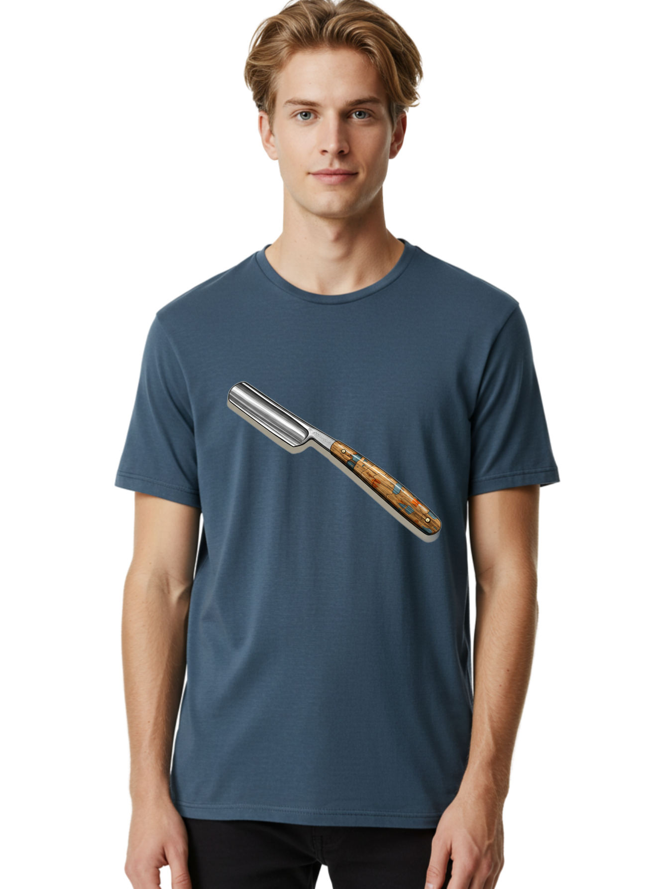 Razor Men'S Graphic Tee, 100% Cotton, Comfortable Casual Summer Wear, Machine Washable, Vintage Straight Razor, Sharp Blade, Wooden Handle, Traditional Shaving, Classic Grooming Tool, Men'S Grooming, Barber Shop Essentials, Close Shave Bad480
