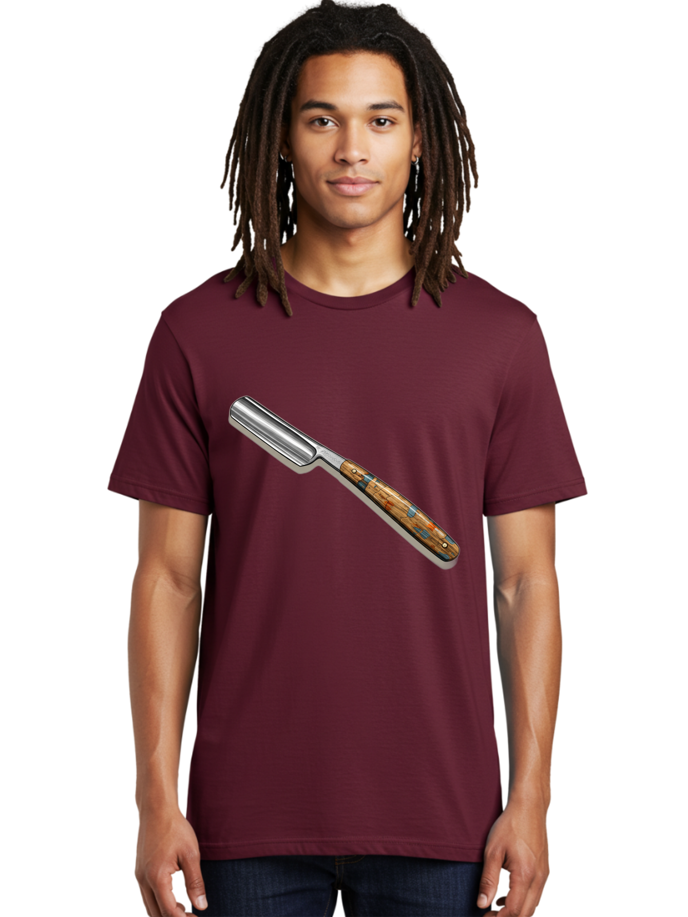 Razor Men'S Graphic Tee, 100% Cotton, Comfortable Casual Summer Wear, Machine Washable, Vintage Straight Razor, Sharp Blade, Wooden Handle, Traditional Shaving, Classic Grooming Tool, Men'S Grooming, Barber Shop Essentials, Close Shave Bad480