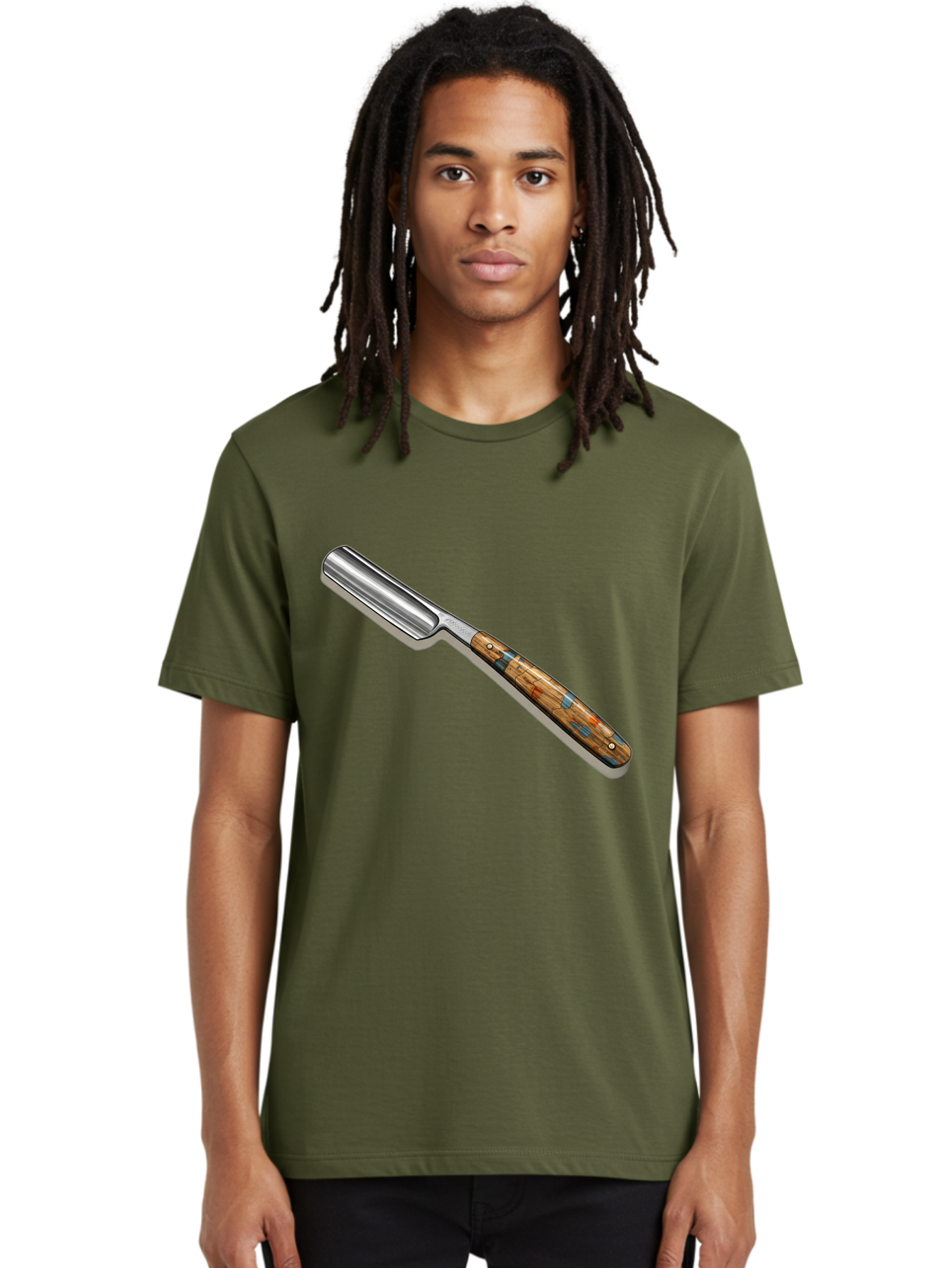 Razor Men'S Graphic Tee, 100% Cotton, Comfortable Casual Summer Wear, Machine Washable, Vintage Straight Razor, Sharp Blade, Wooden Handle, Traditional Shaving, Classic Grooming Tool, Men'S Grooming, Barber Shop Essentials, Close Shave Bad480