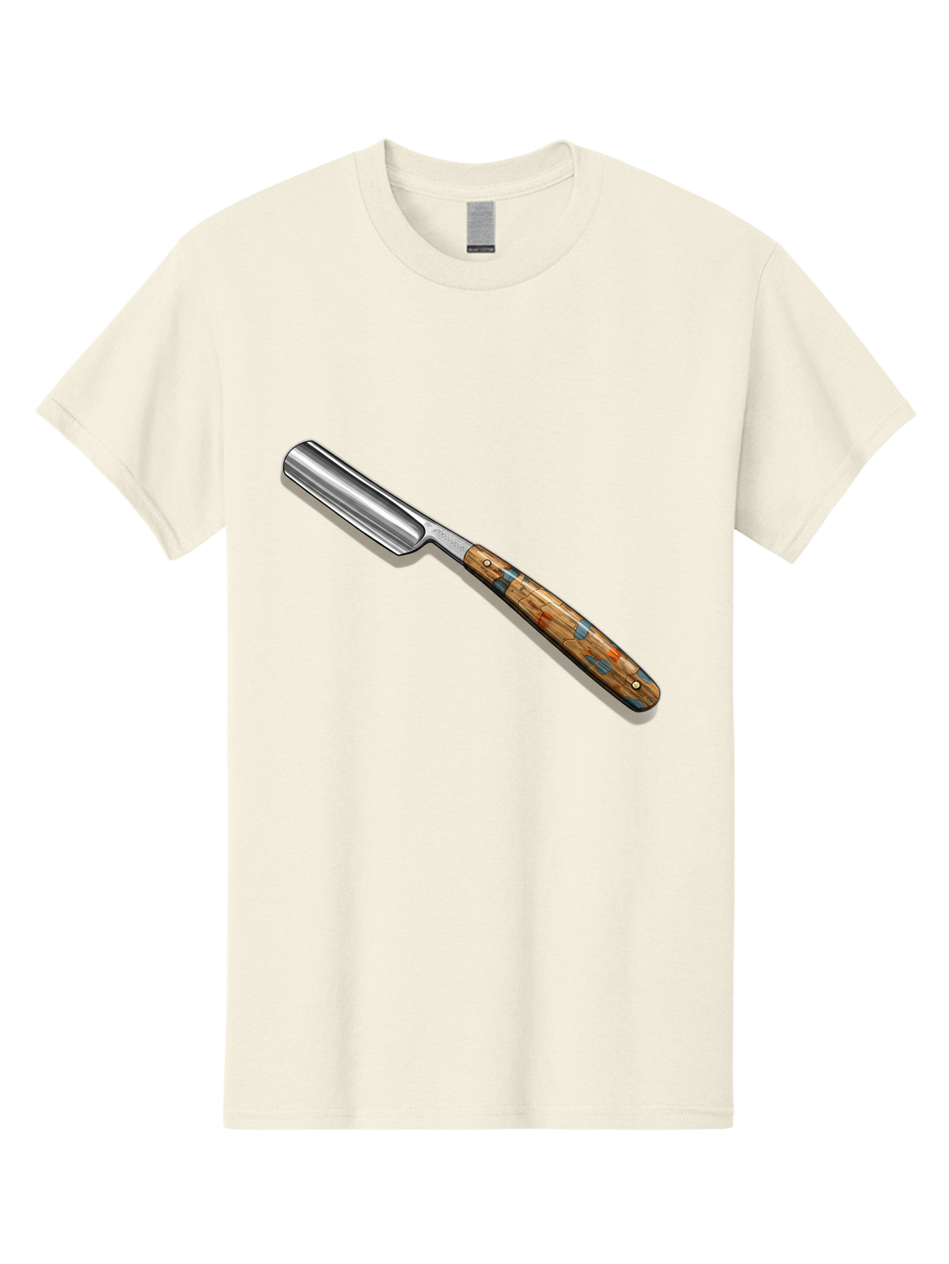 Razor Men'S Graphic Tee, 100% Cotton, Comfortable Casual Summer Wear, Machine Washable, Vintage Straight Razor, Sharp Blade, Wooden Handle, Traditional Shaving, Classic Grooming Tool, Men'S Grooming, Barber Shop Essentials, Close Shave Bad480
