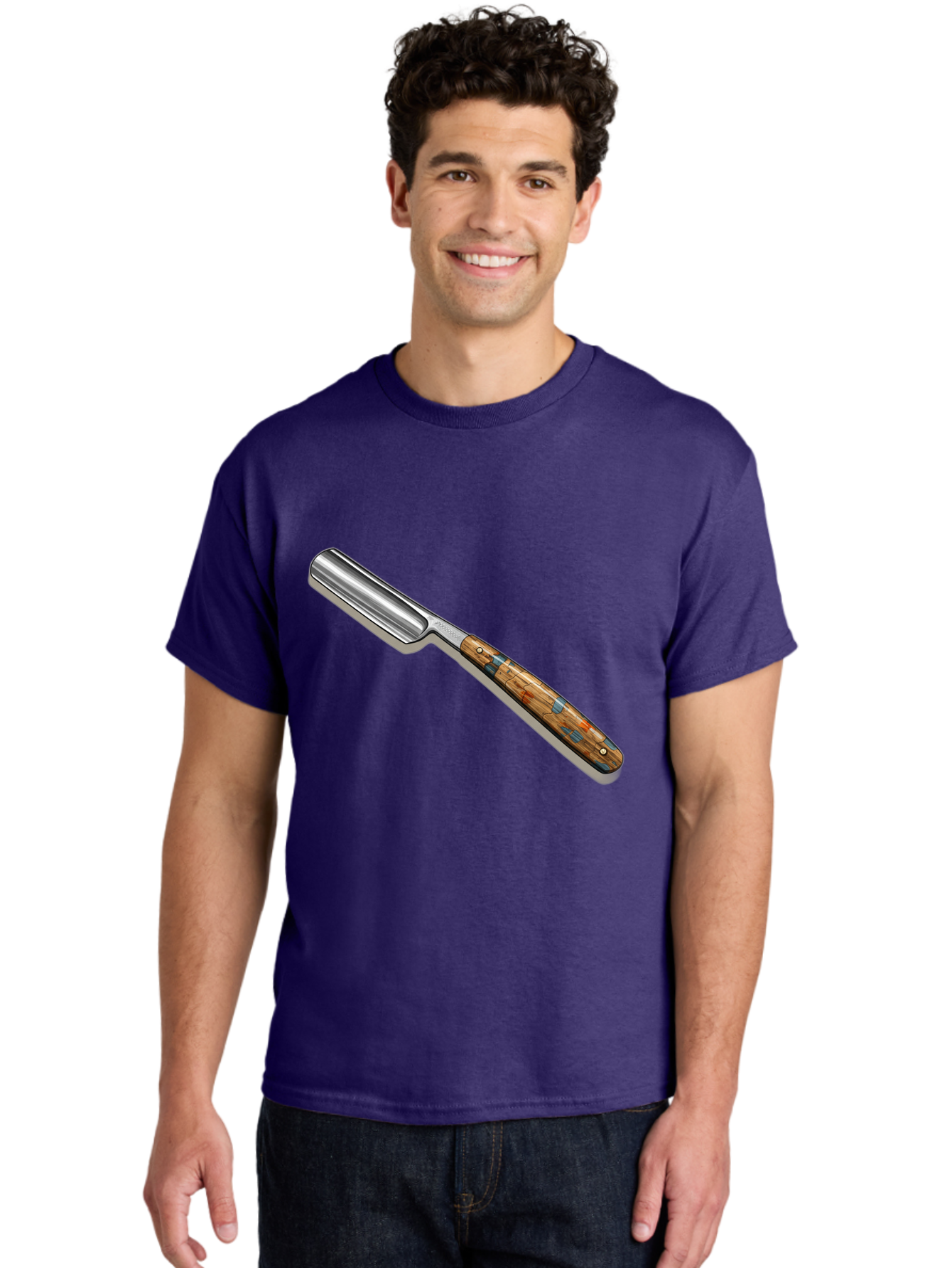 Razor Men'S Graphic Tee, 100% Cotton, Comfortable Casual Summer Wear, Machine Washable, Vintage Straight Razor, Sharp Blade, Wooden Handle, Traditional Shaving, Classic Grooming Tool, Men'S Grooming, Barber Shop Essentials, Close Shave Bad480