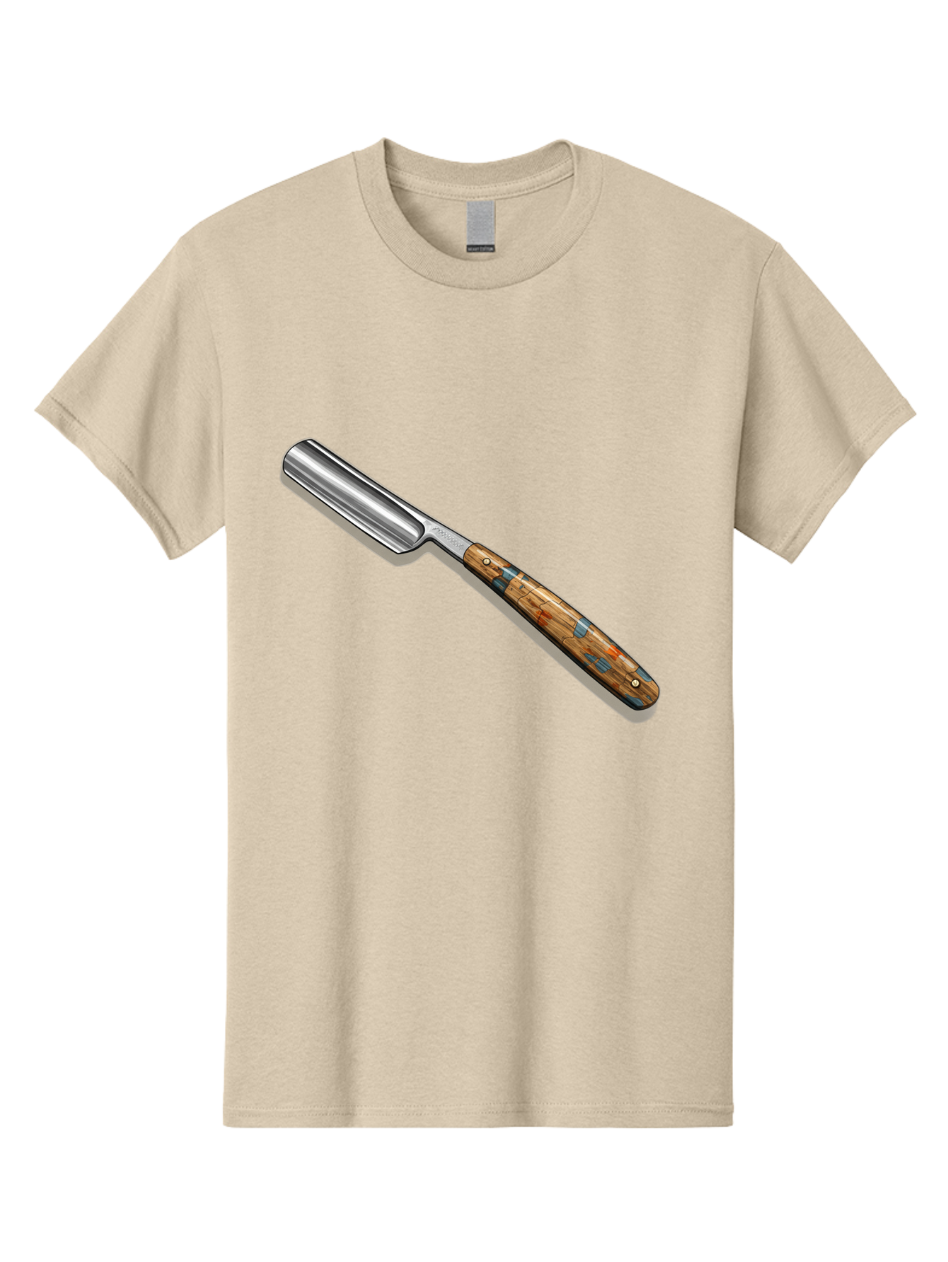Razor Men'S Graphic Tee, 100% Cotton, Comfortable Casual Summer Wear, Machine Washable, Vintage Straight Razor, Sharp Blade, Wooden Handle, Traditional Shaving, Classic Grooming Tool, Men'S Grooming, Barber Shop Essentials, Close Shave Bad480