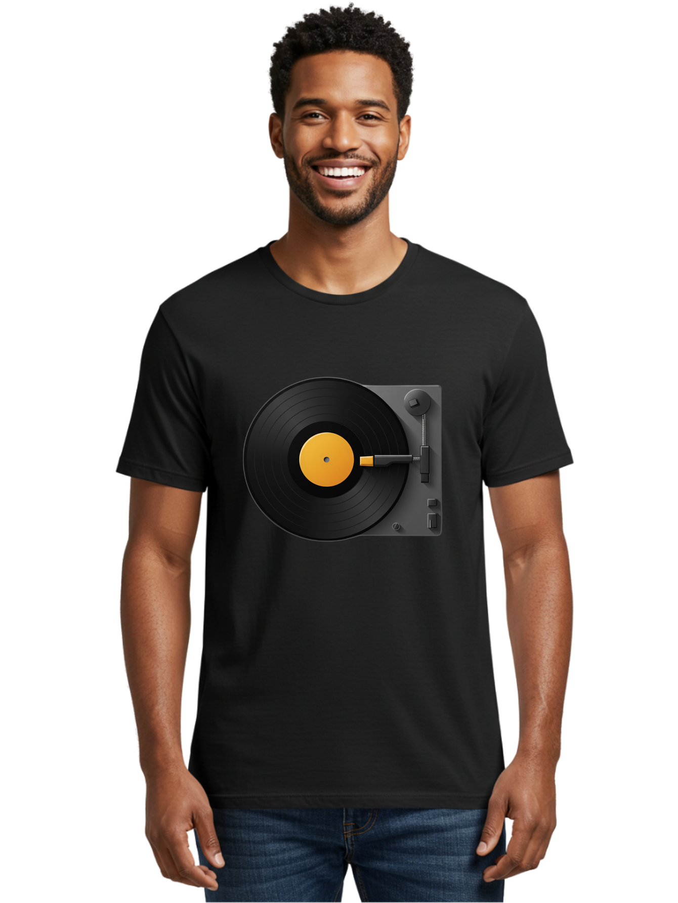Record-Player Men'S Graphic Tee, 100% Cotton, Comfortable Casual Summer Wear, Machine Washable, Vinyl Record Player, Turntable, Dj Equipment, Music Playback, Audio Technology, Retro Music Player, Nostalgic Sound System Bad482