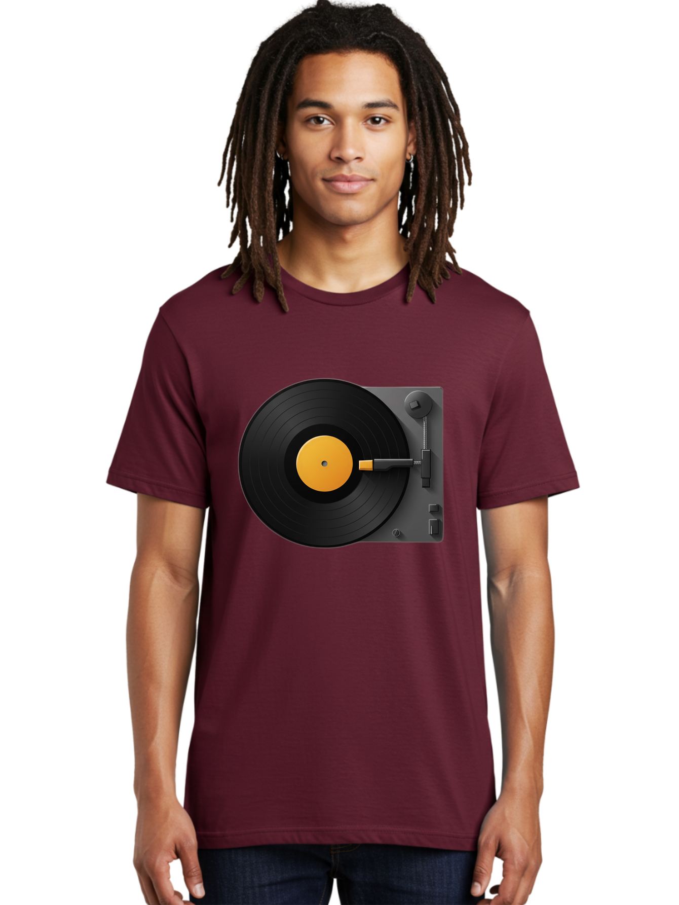 Record-Player Men'S Graphic Tee, 100% Cotton, Comfortable Casual Summer Wear, Machine Washable, Vinyl Record Player, Turntable, Dj Equipment, Music Playback, Audio Technology, Retro Music Player, Nostalgic Sound System Bad482
