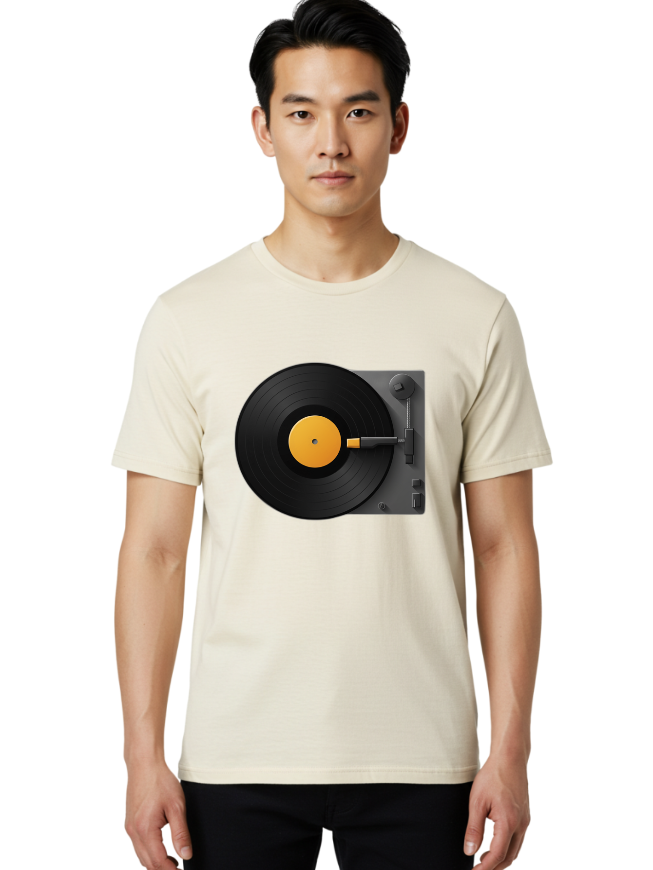 Record-Player Men'S Graphic Tee, 100% Cotton, Comfortable Casual Summer Wear, Machine Washable, Vinyl Record Player, Turntable, Dj Equipment, Music Playback, Audio Technology, Retro Music Player, Nostalgic Sound System Bad482