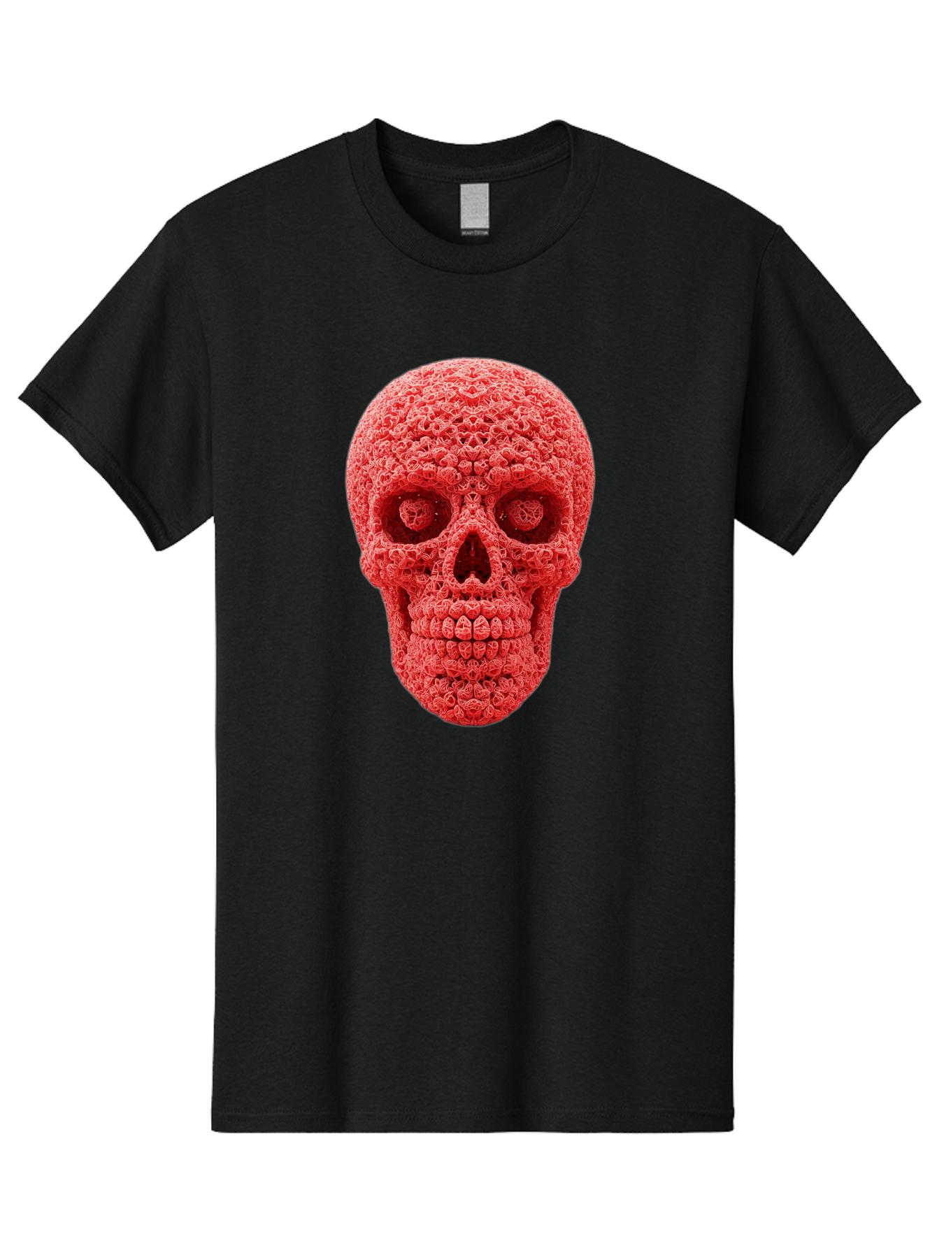 Red-Crochet-Skull Men'S Graphic Tee, 100% Cotton, Comfortable Casual Summer Wear, Machine Washable, Strawberry Skull, Red Fruit, Sugar Skull, Food Art, Creative Dessert, Skull Design, Vibrant Red Color, Unique Food Styling Bad484