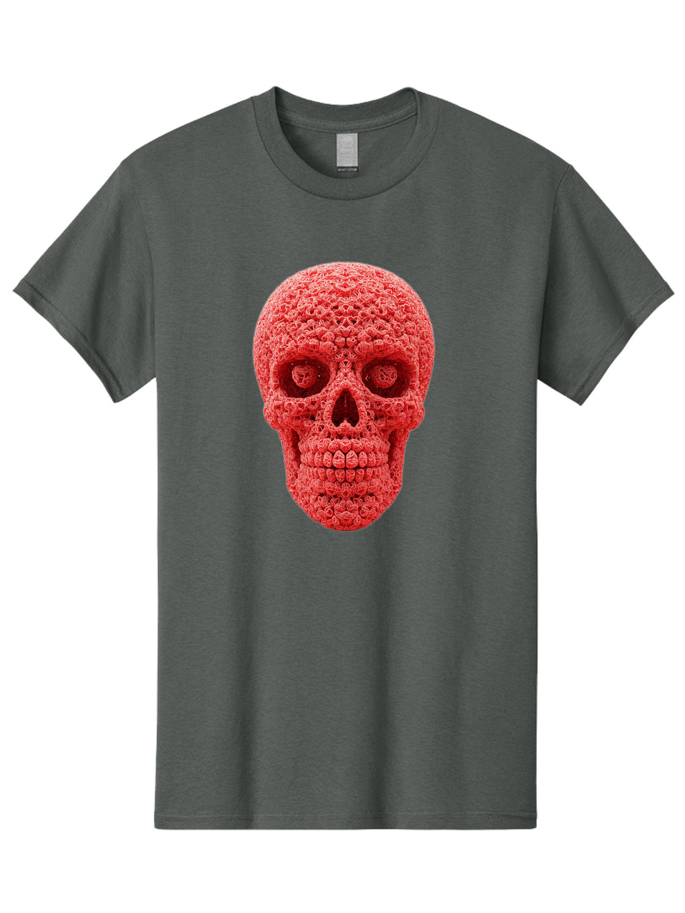Red-Crochet-Skull Men'S Graphic Tee, 100% Cotton, Comfortable Casual Summer Wear, Machine Washable, Strawberry Skull, Red Fruit, Sugar Skull, Food Art, Creative Dessert, Skull Design, Vibrant Red Color, Unique Food Styling Bad484