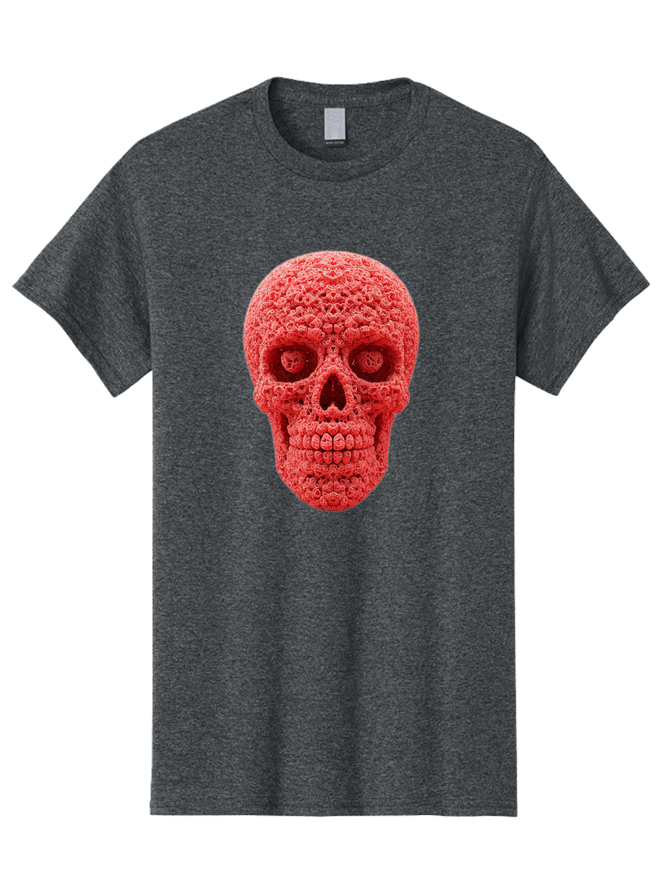 Red-Crochet-Skull Men'S Graphic Tee, 100% Cotton, Comfortable Casual Summer Wear, Machine Washable, Strawberry Skull, Red Fruit, Sugar Skull, Food Art, Creative Dessert, Skull Design, Vibrant Red Color, Unique Food Styling Bad484