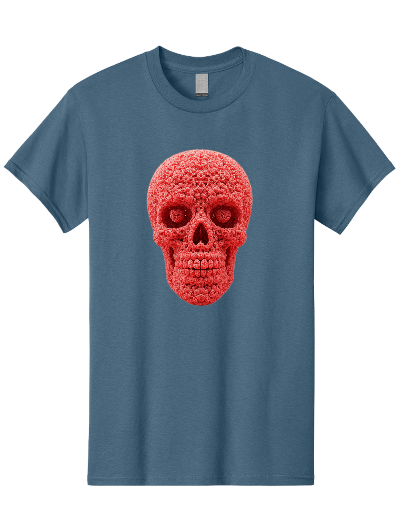Red-Crochet-Skull Men'S Graphic Tee, 100% Cotton, Comfortable Casual Summer Wear, Machine Washable, Strawberry Skull, Red Fruit, Sugar Skull, Food Art, Creative Dessert, Skull Design, Vibrant Red Color, Unique Food Styling Bad484