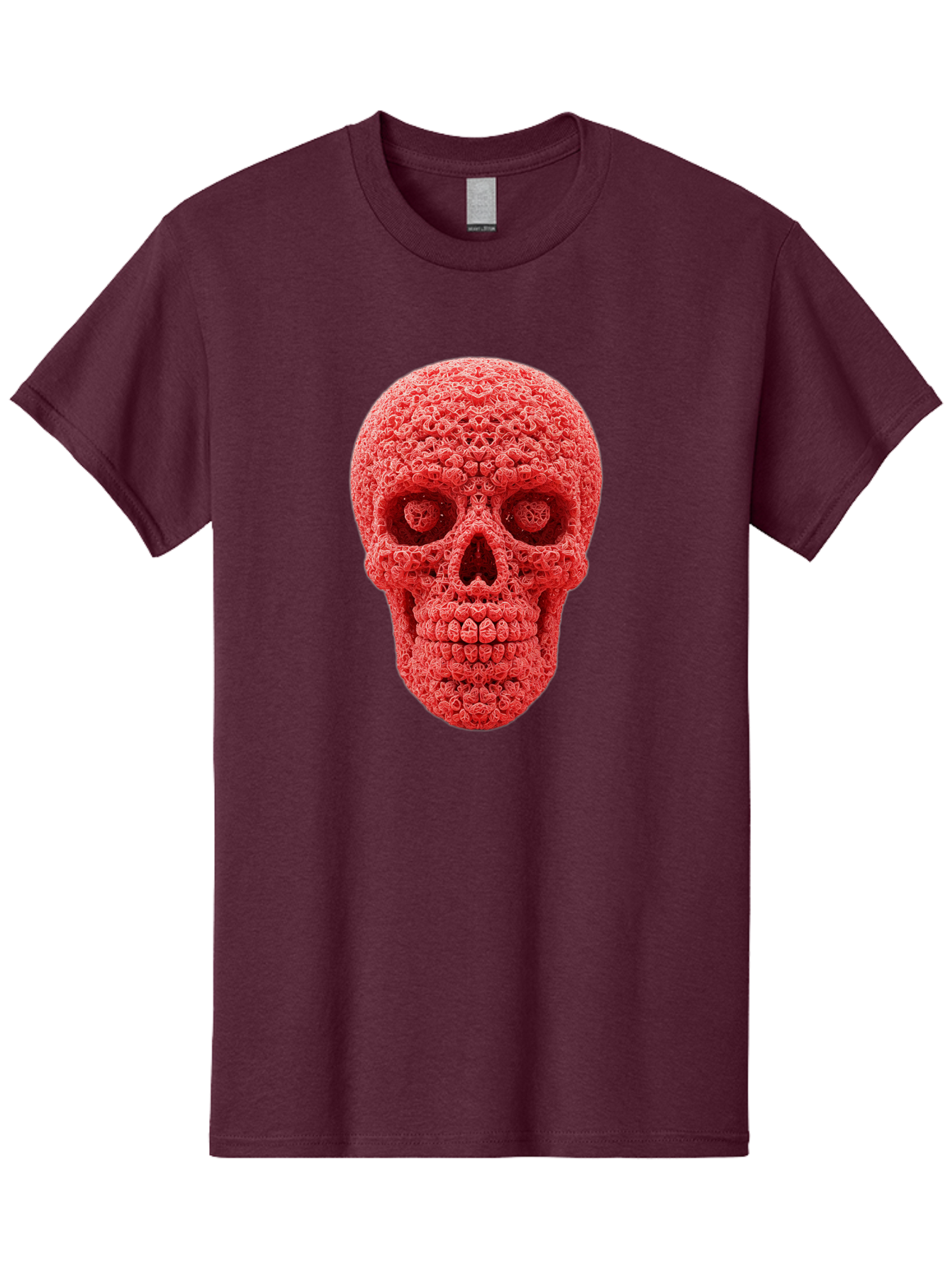 Red-Crochet-Skull Men'S Graphic Tee, 100% Cotton, Comfortable Casual Summer Wear, Machine Washable, Strawberry Skull, Red Fruit, Sugar Skull, Food Art, Creative Dessert, Skull Design, Vibrant Red Color, Unique Food Styling Bad484
