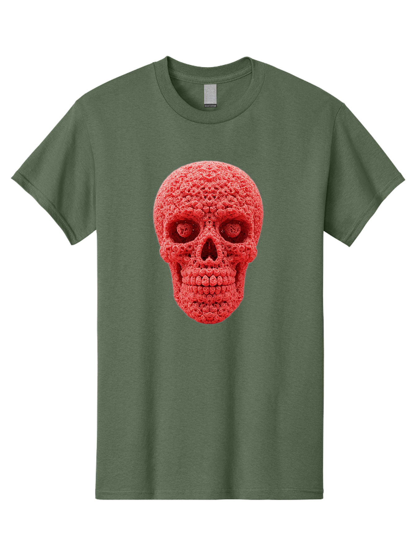 Red-Crochet-Skull Men'S Graphic Tee, 100% Cotton, Comfortable Casual Summer Wear, Machine Washable, Strawberry Skull, Red Fruit, Sugar Skull, Food Art, Creative Dessert, Skull Design, Vibrant Red Color, Unique Food Styling Bad484