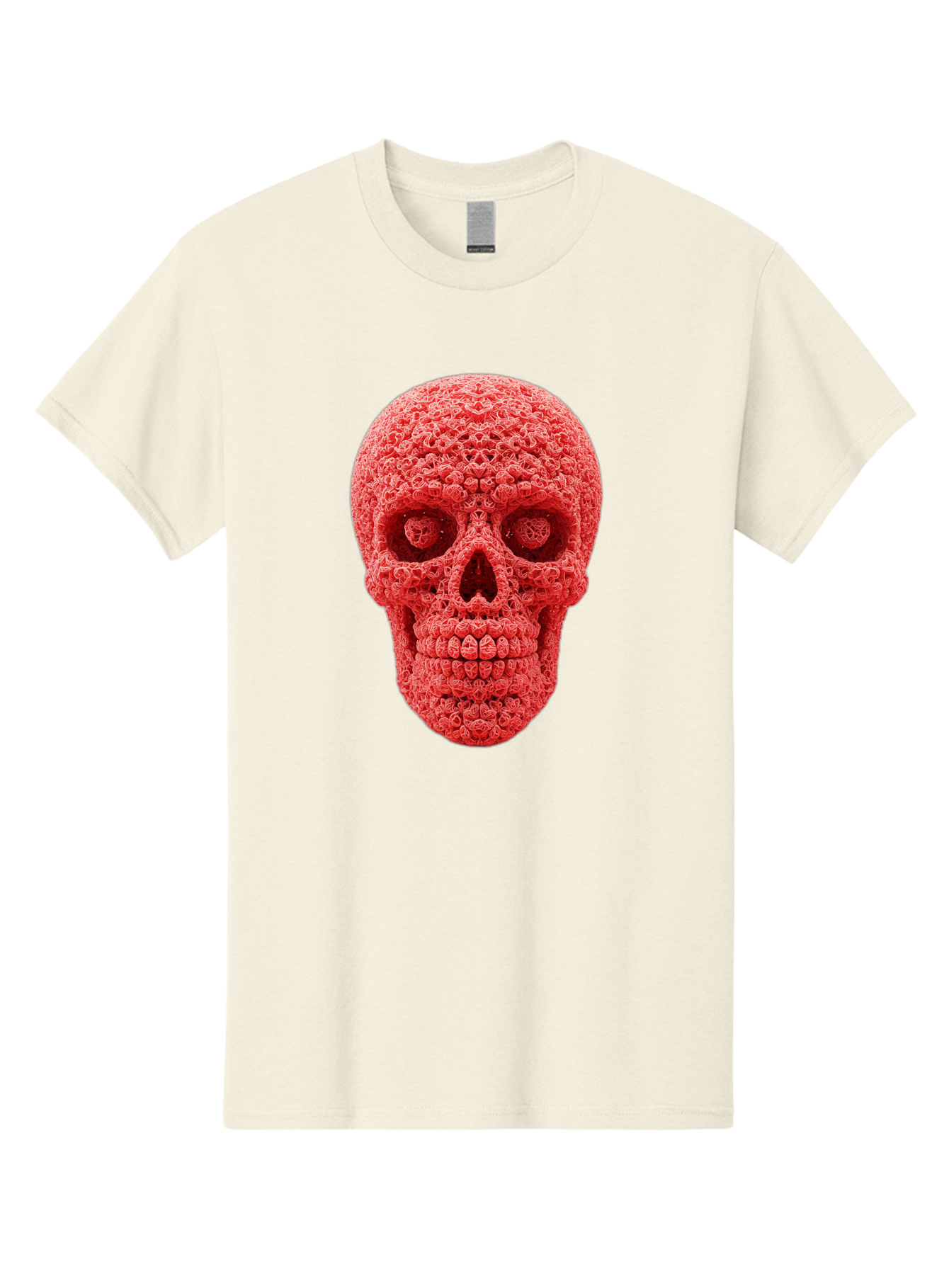 Red-Crochet-Skull Men'S Graphic Tee, 100% Cotton, Comfortable Casual Summer Wear, Machine Washable, Strawberry Skull, Red Fruit, Sugar Skull, Food Art, Creative Dessert, Skull Design, Vibrant Red Color, Unique Food Styling Bad484