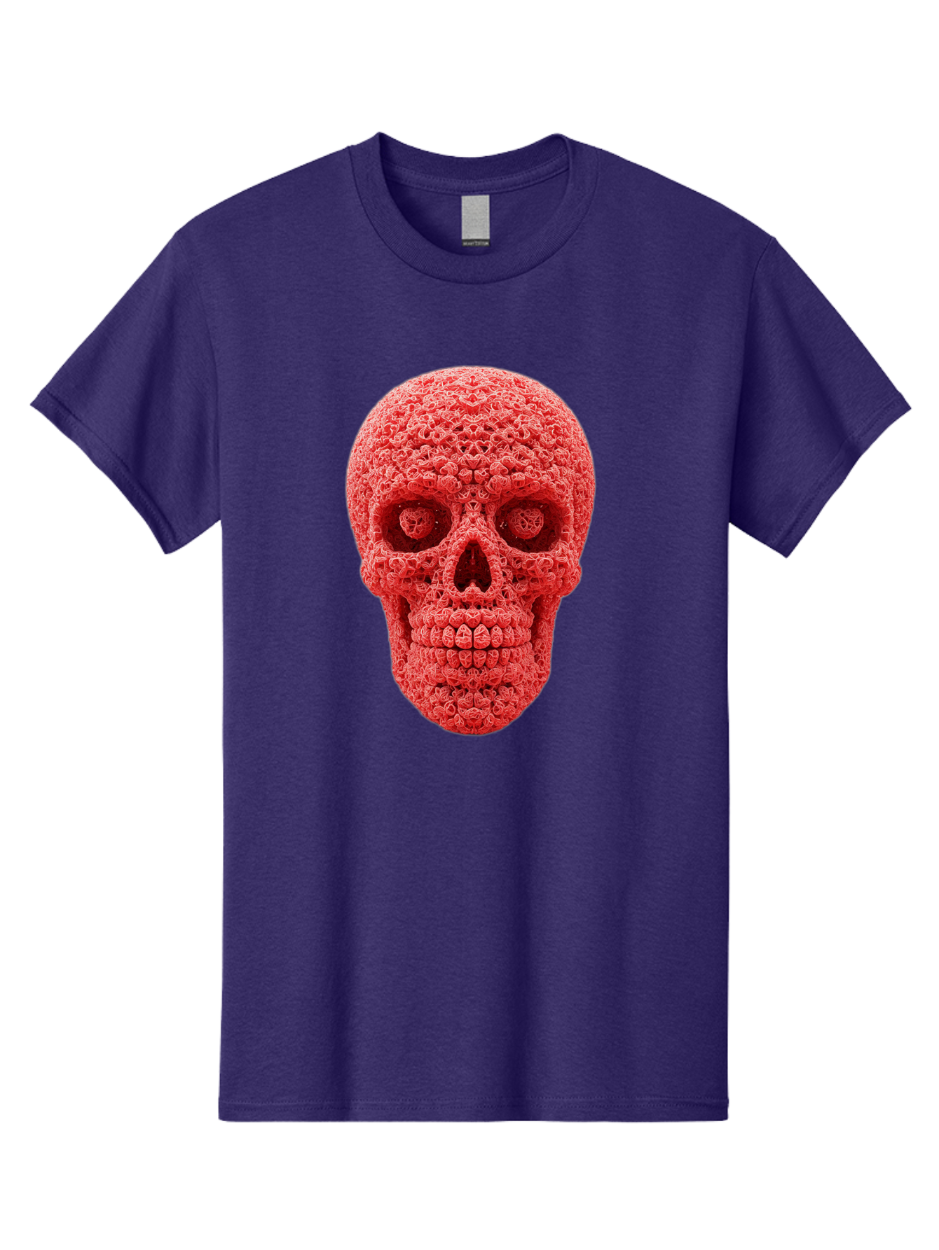 Red-Crochet-Skull Men'S Graphic Tee, 100% Cotton, Comfortable Casual Summer Wear, Machine Washable, Strawberry Skull, Red Fruit, Sugar Skull, Food Art, Creative Dessert, Skull Design, Vibrant Red Color, Unique Food Styling Bad484