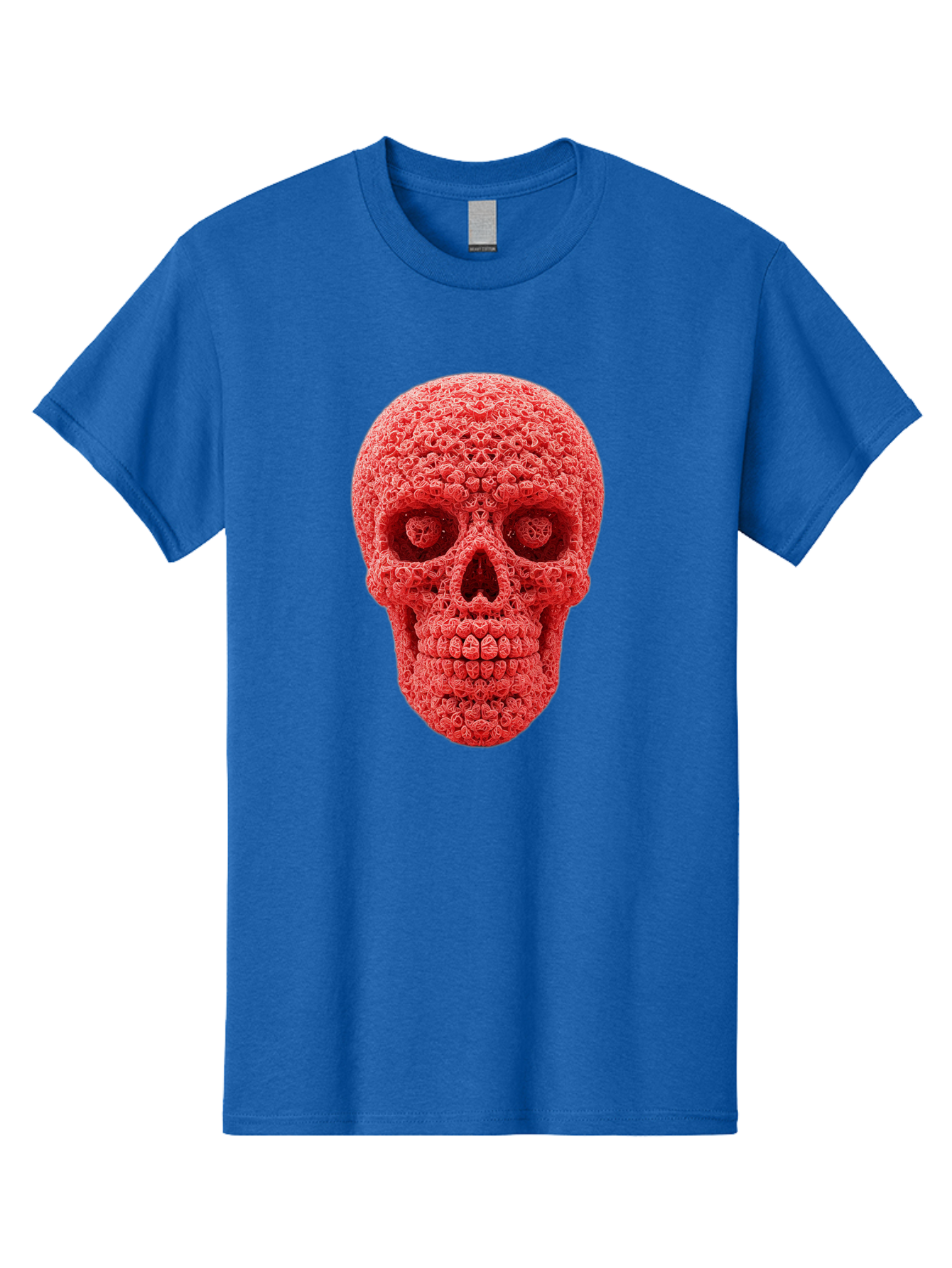 Red-Crochet-Skull Men'S Graphic Tee, 100% Cotton, Comfortable Casual Summer Wear, Machine Washable, Strawberry Skull, Red Fruit, Sugar Skull, Food Art, Creative Dessert, Skull Design, Vibrant Red Color, Unique Food Styling Bad484