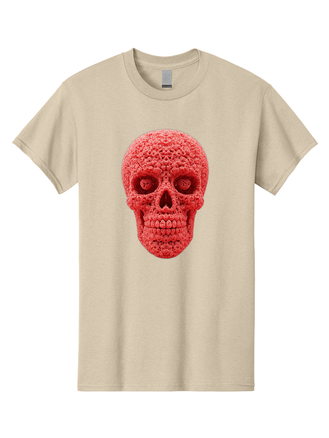Red-Crochet-Skull Men'S Graphic Tee, 100% Cotton, Comfortable Casual Summer Wear, Machine Washable, Strawberry Skull, Red Fruit, Sugar Skull, Food Art, Creative Dessert, Skull Design, Vibrant Red Color, Unique Food Styling Bad484