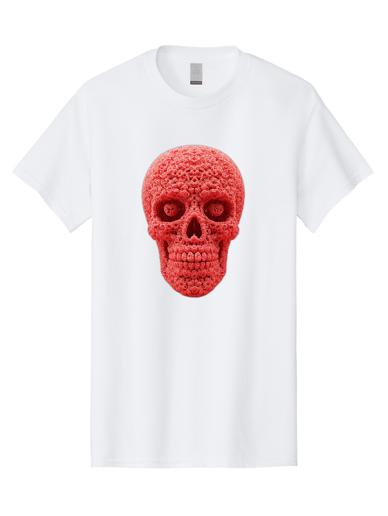 Red-Crochet-Skull Men'S Graphic Tee, 100% Cotton, Comfortable Casual Summer Wear, Machine Washable, Strawberry Skull, Red Fruit, Sugar Skull, Food Art, Creative Dessert, Skull Design, Vibrant Red Color, Unique Food Styling Bad484