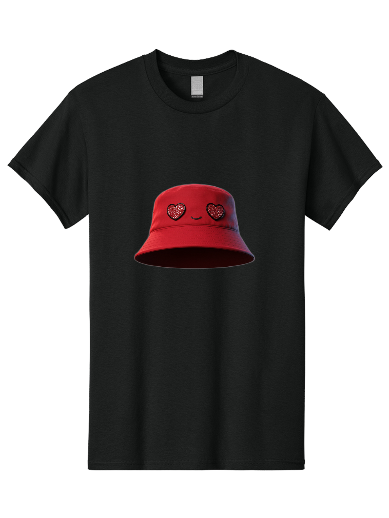 Red-Hat Men'S Graphic Tee, 100% Cotton, Comfortable Casual Summer Wear, Machine Washable, Red Bucket Hat, Heart Eyes, Smiley Face, Fashion Accessory, Streetwear, Casual Style, Hat With Heart Design, Trendy Headwear, Kawaii Fashion Bad485